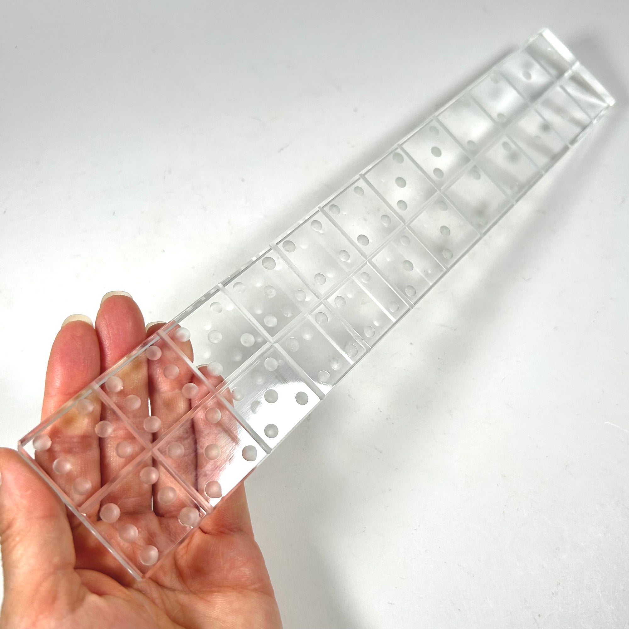 Clear Glass Domino Inspired Paperweight and Ruler
