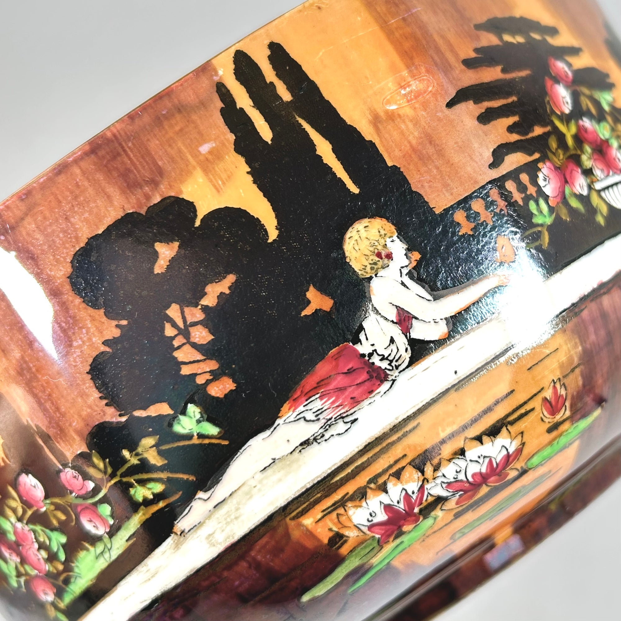 Wilkinson's Pan's Garden Art Deco Octagonal Bowl in Orange Luster