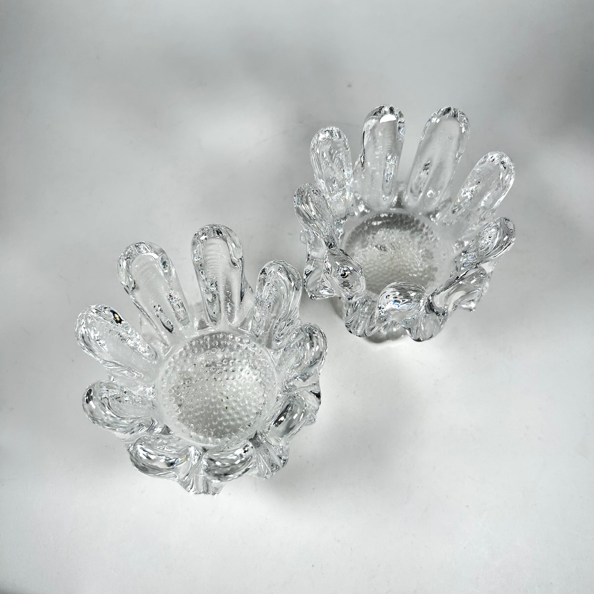 Kosta Boda Icy Sunflower Footed Candle Votive Holder Set of 2
