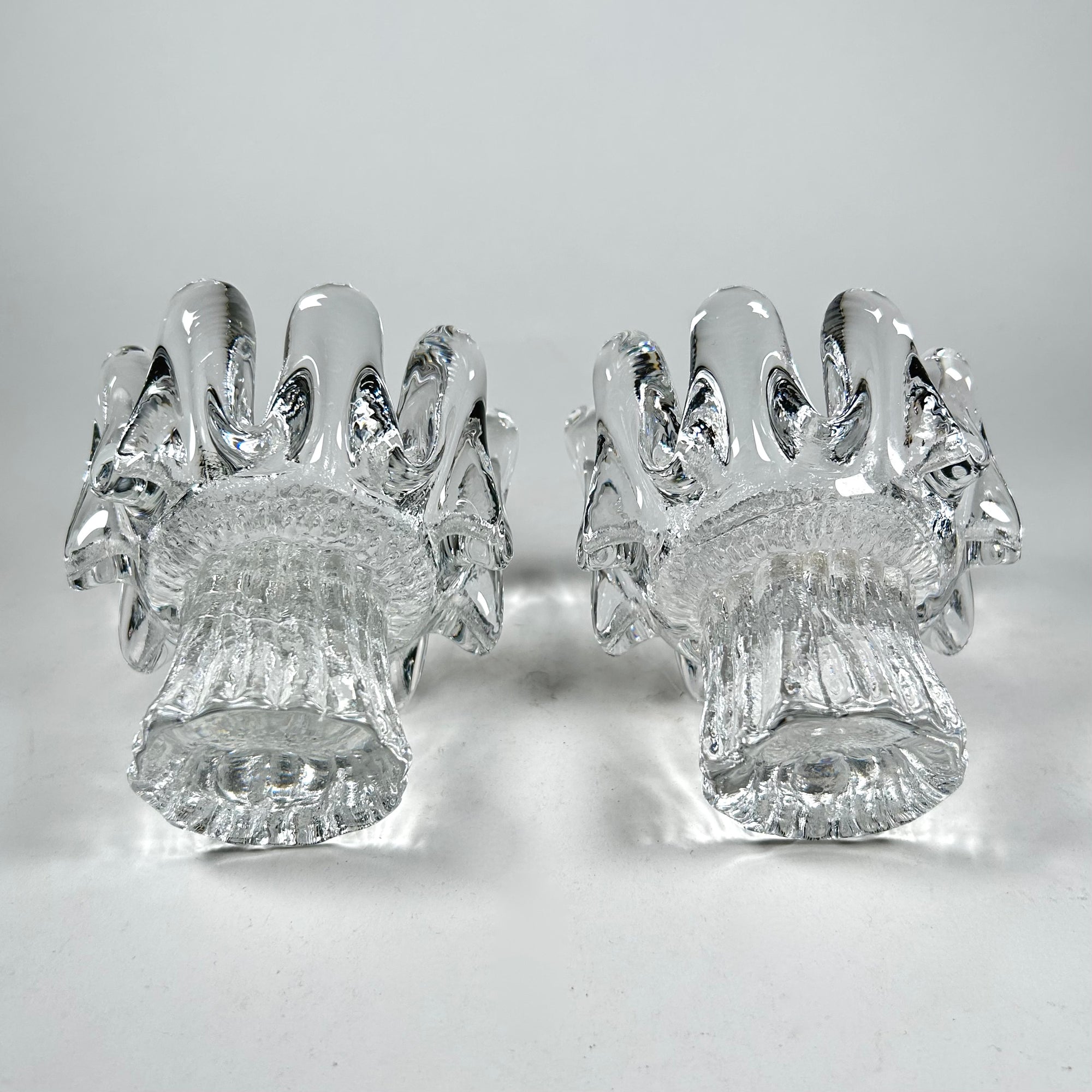 Kosta Boda Icy Sunflower Footed Candle Votive Holder Set of 2