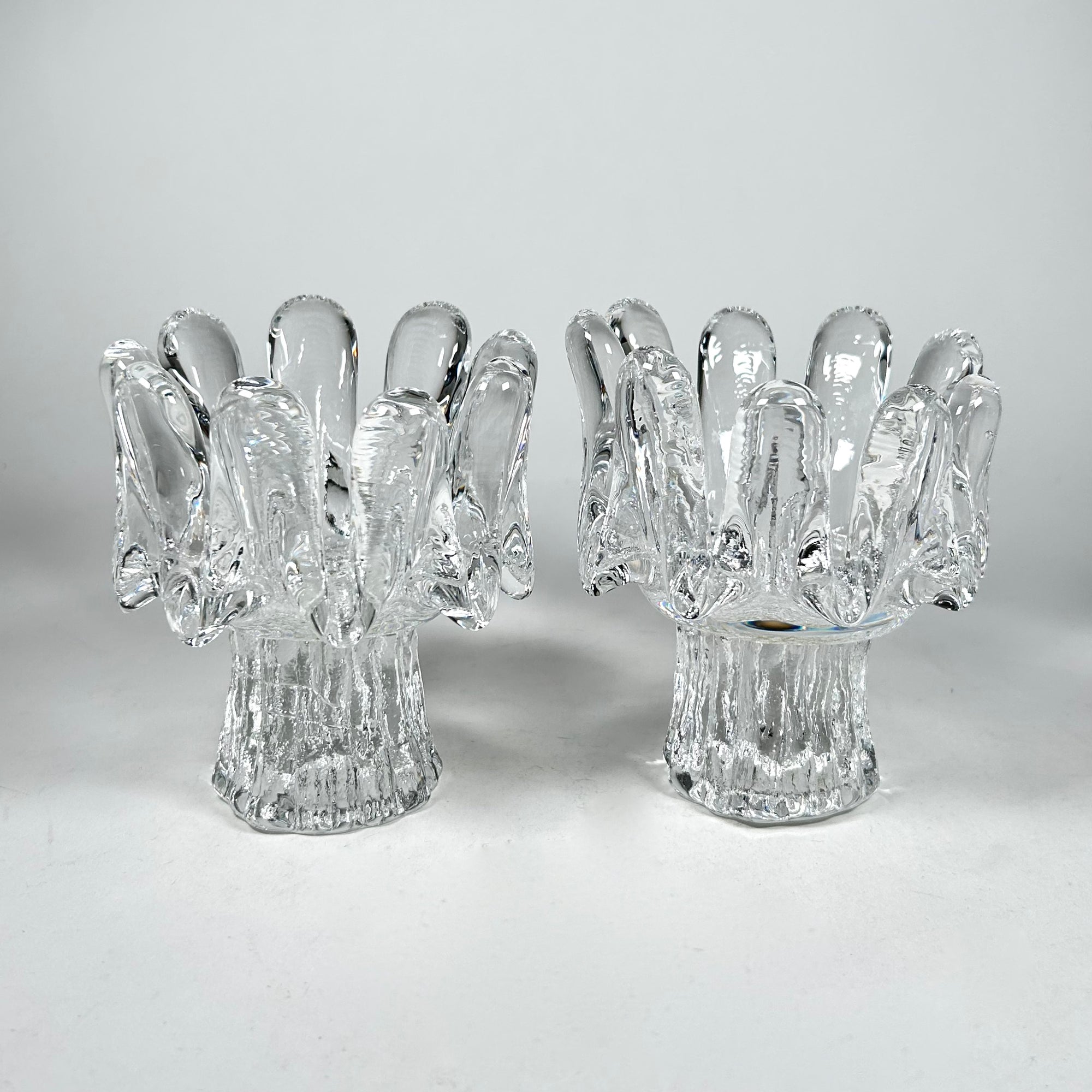 Kosta Boda Icy Sunflower Footed Candle Votive Holder Set of 2
