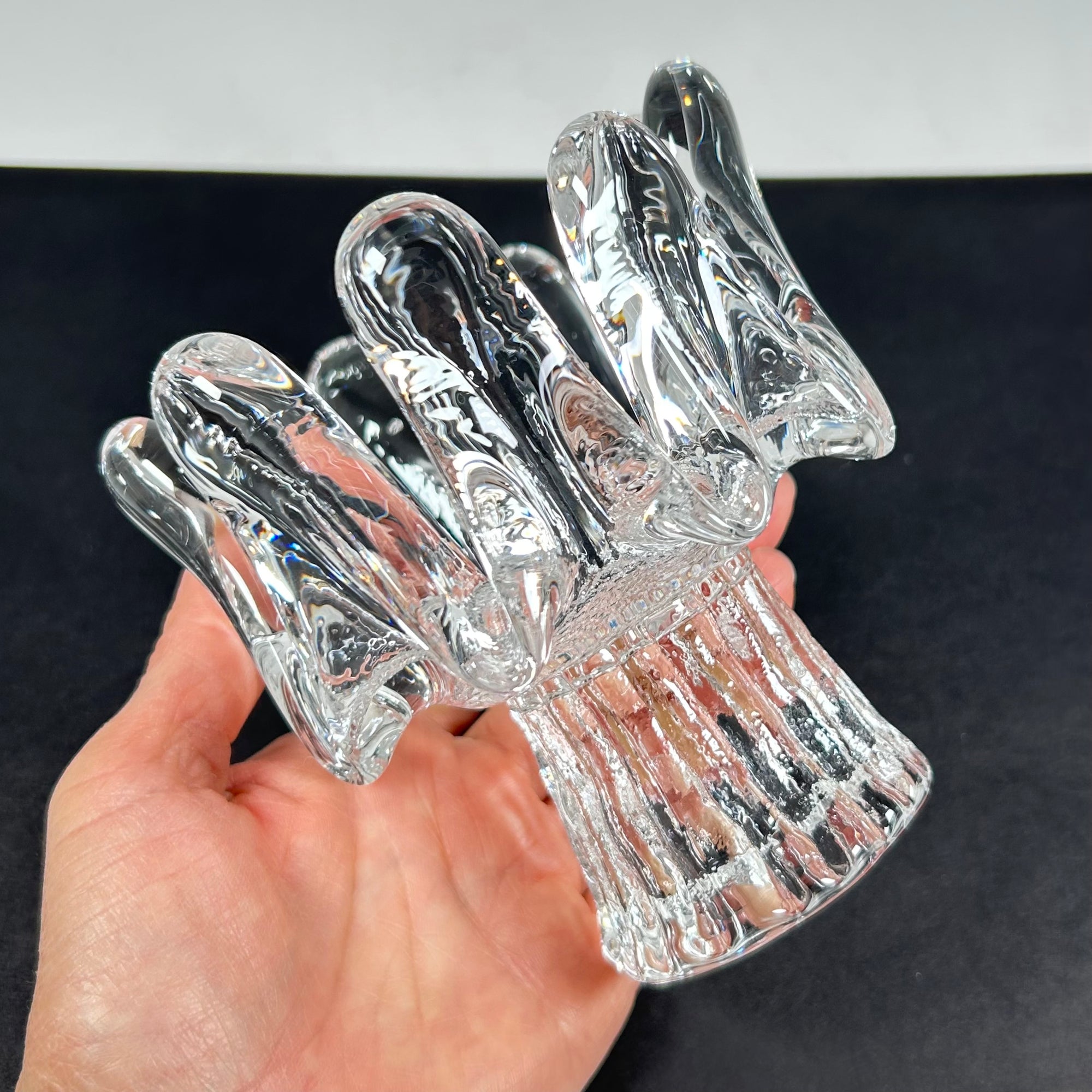 Kosta Boda Icy Sunflower Footed Candle Votive Holder Set of 2