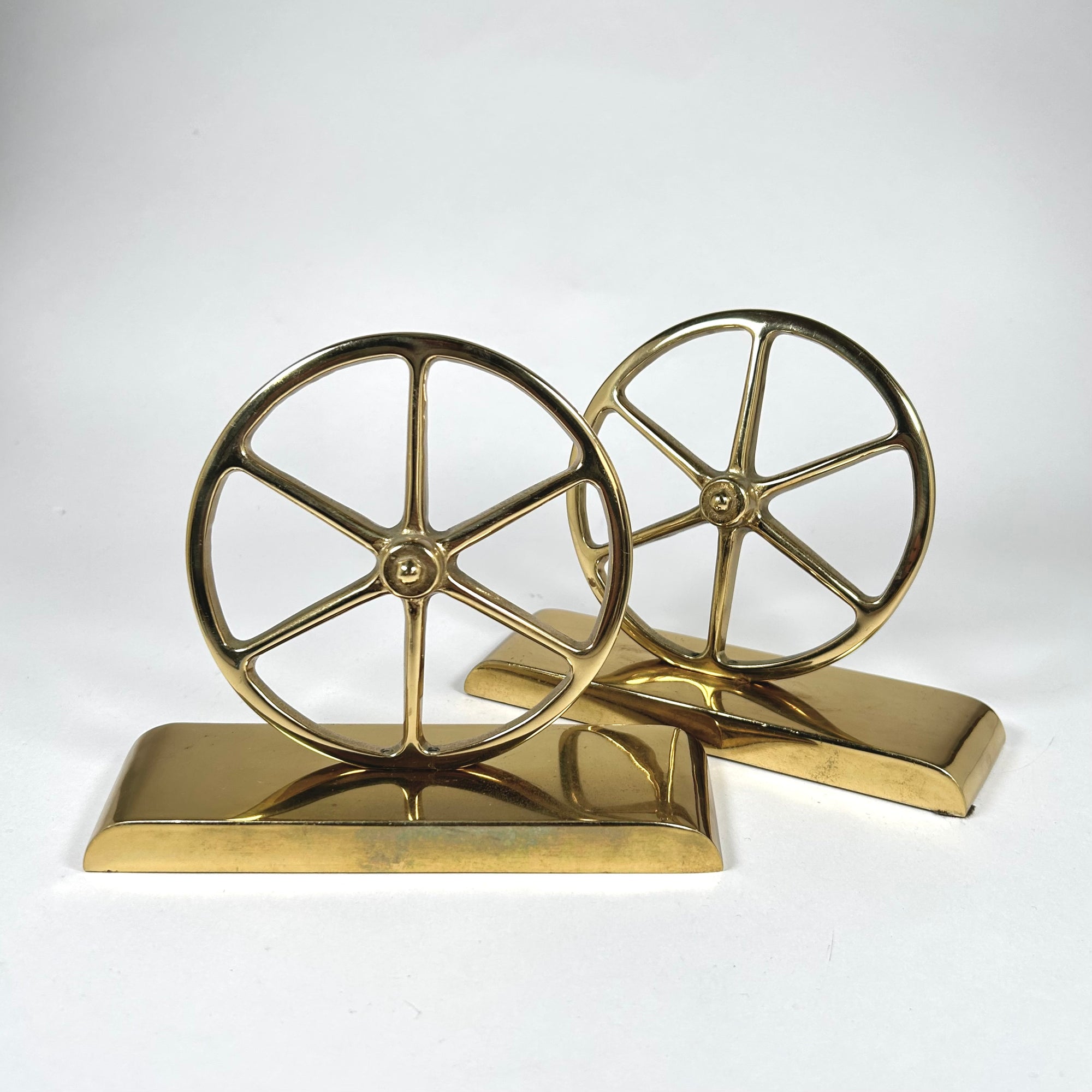 Vintage Classic Brass Wheel Bookends