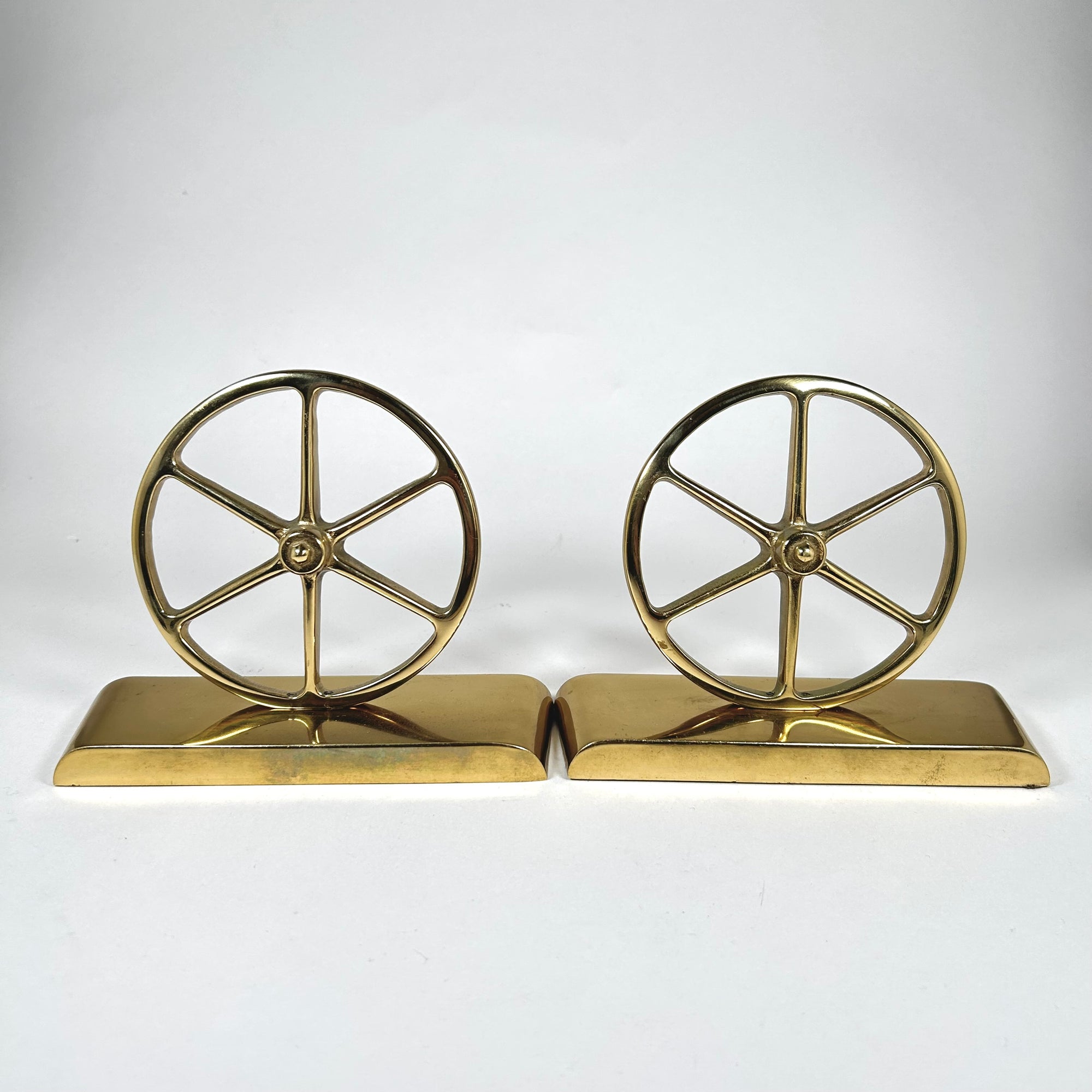 Vintage Classic Brass Wheel Bookends