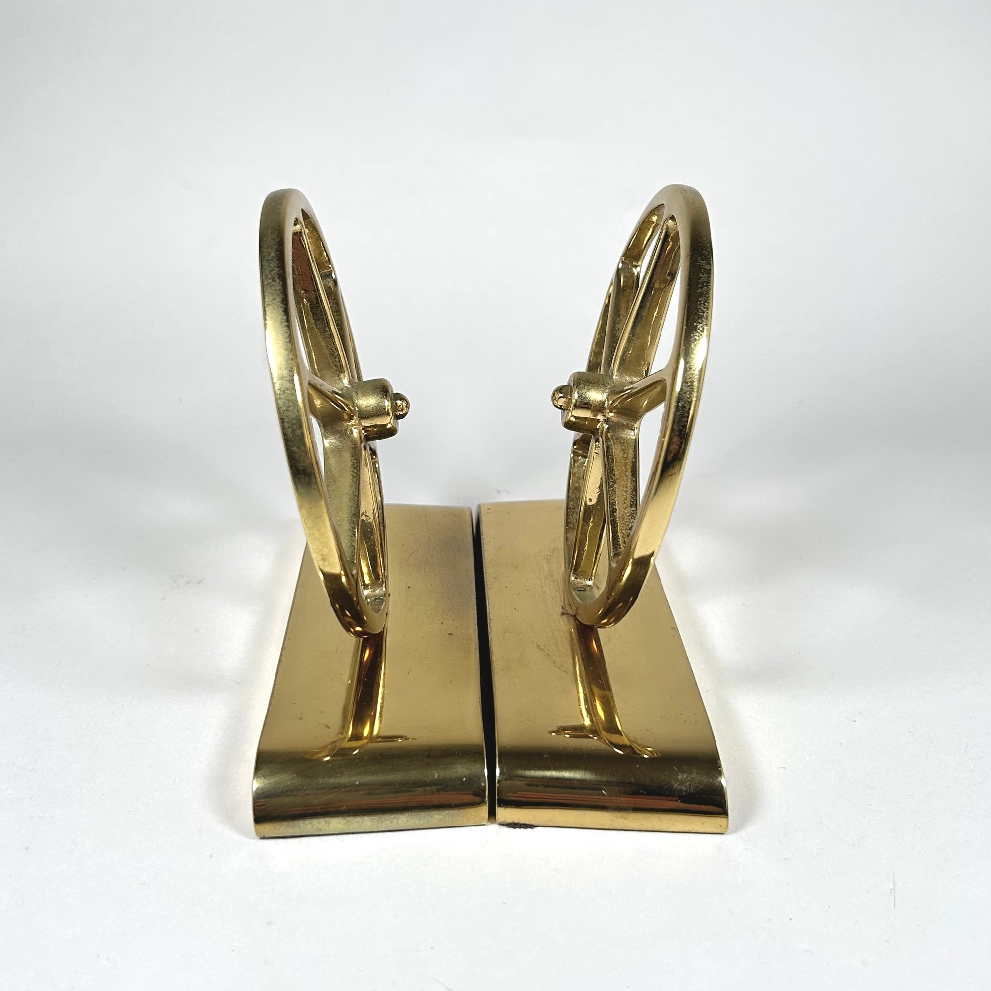Vintage Classic Brass Wheel Bookends