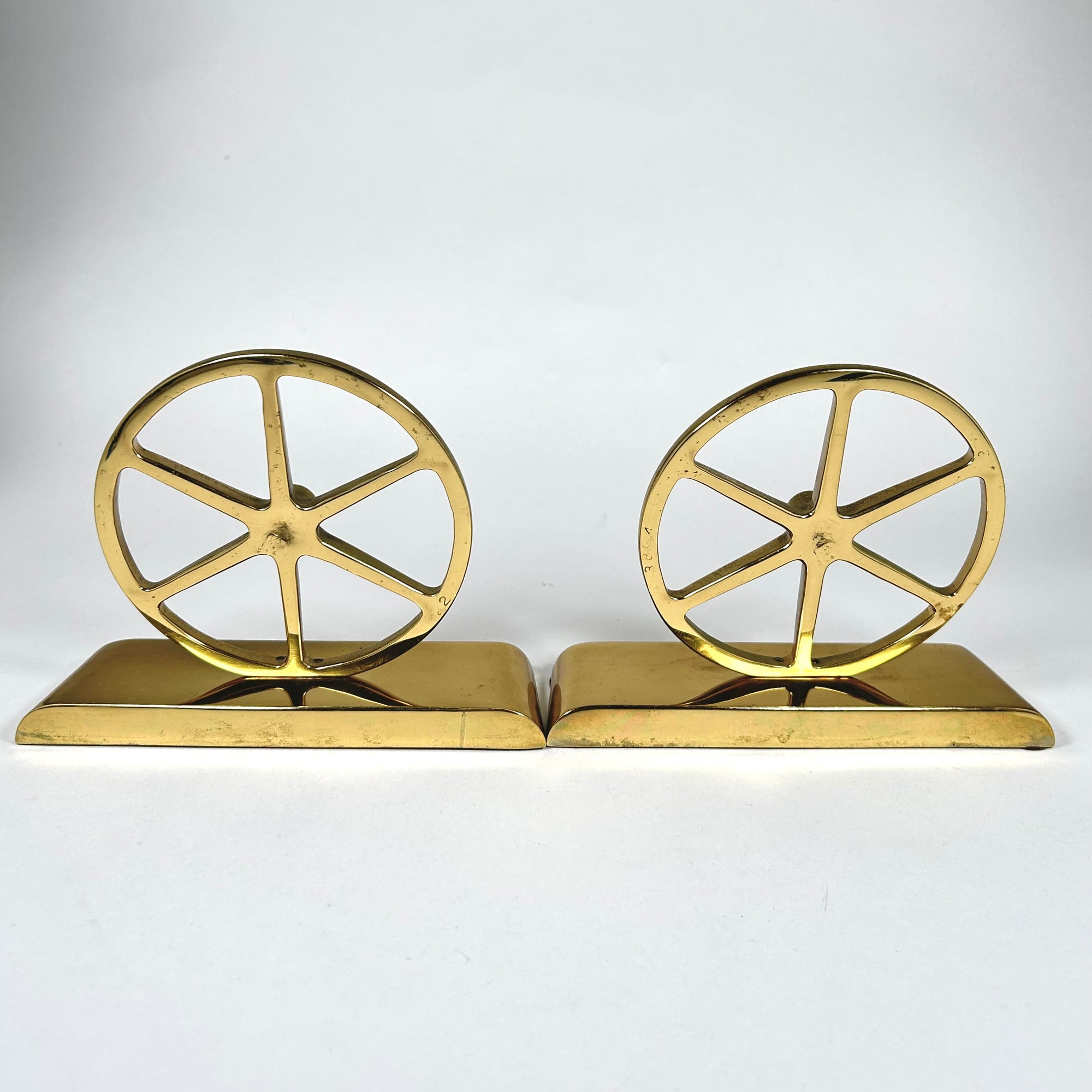 Vintage Classic Brass Wheel Bookends