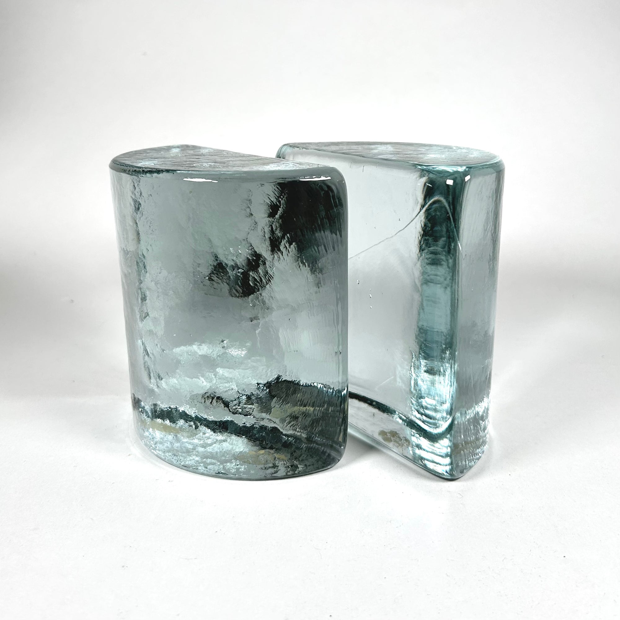 Vintage Blenko Half Moon Light Aqua Molded Glass Bookends
