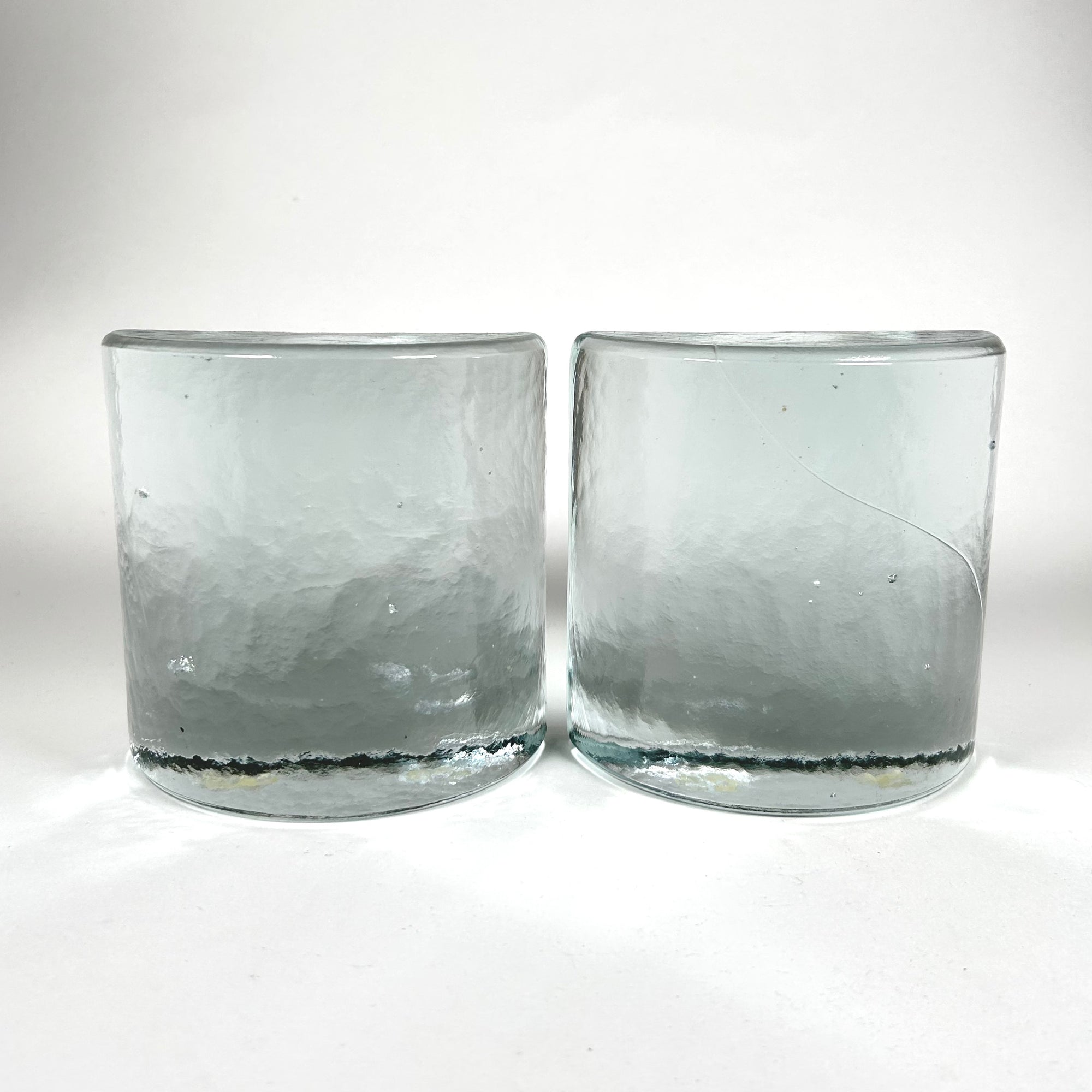 Vintage Blenko Half Moon Light Aqua Molded Glass Bookends