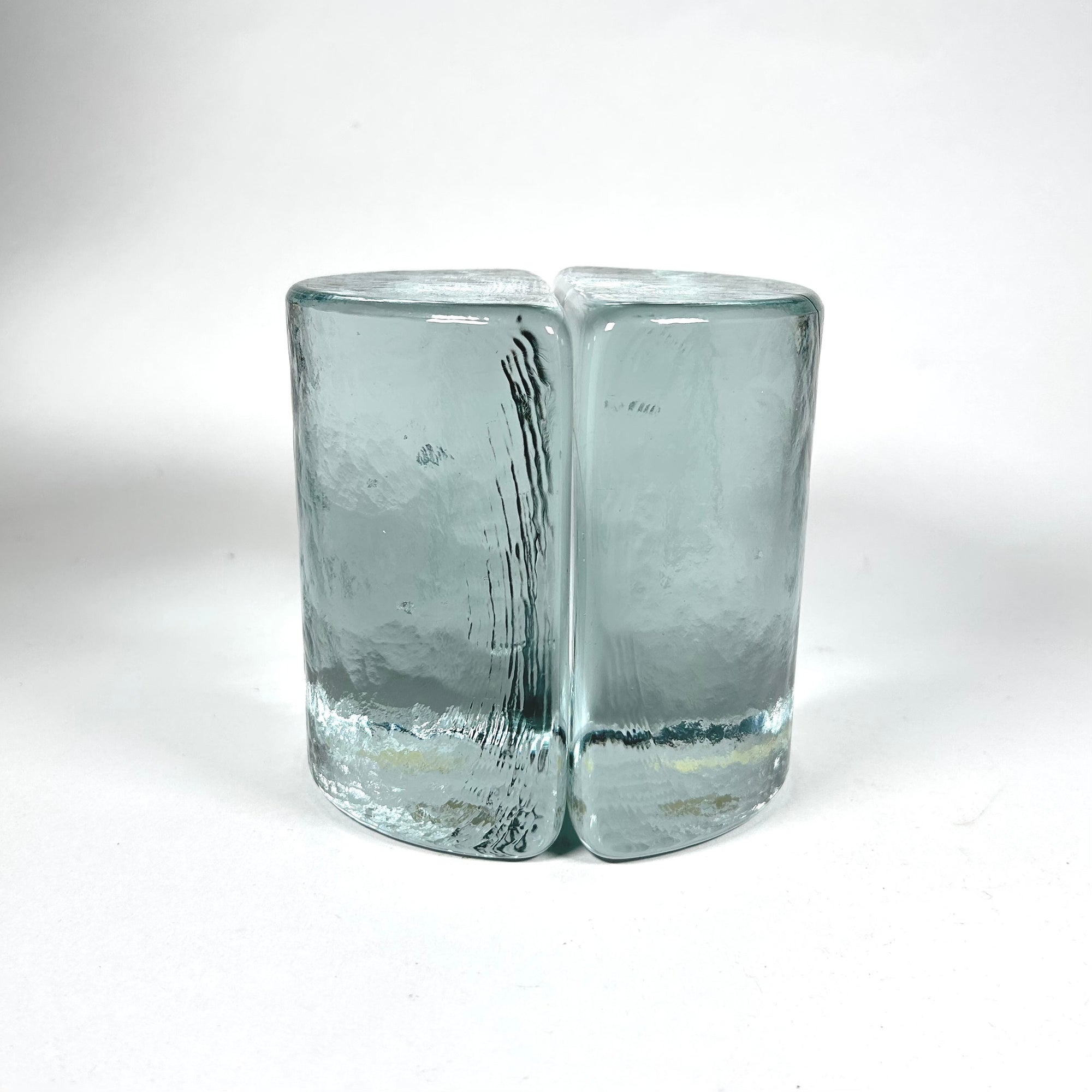 Vintage Blenko Half Moon Light Aqua Molded Glass Bookends