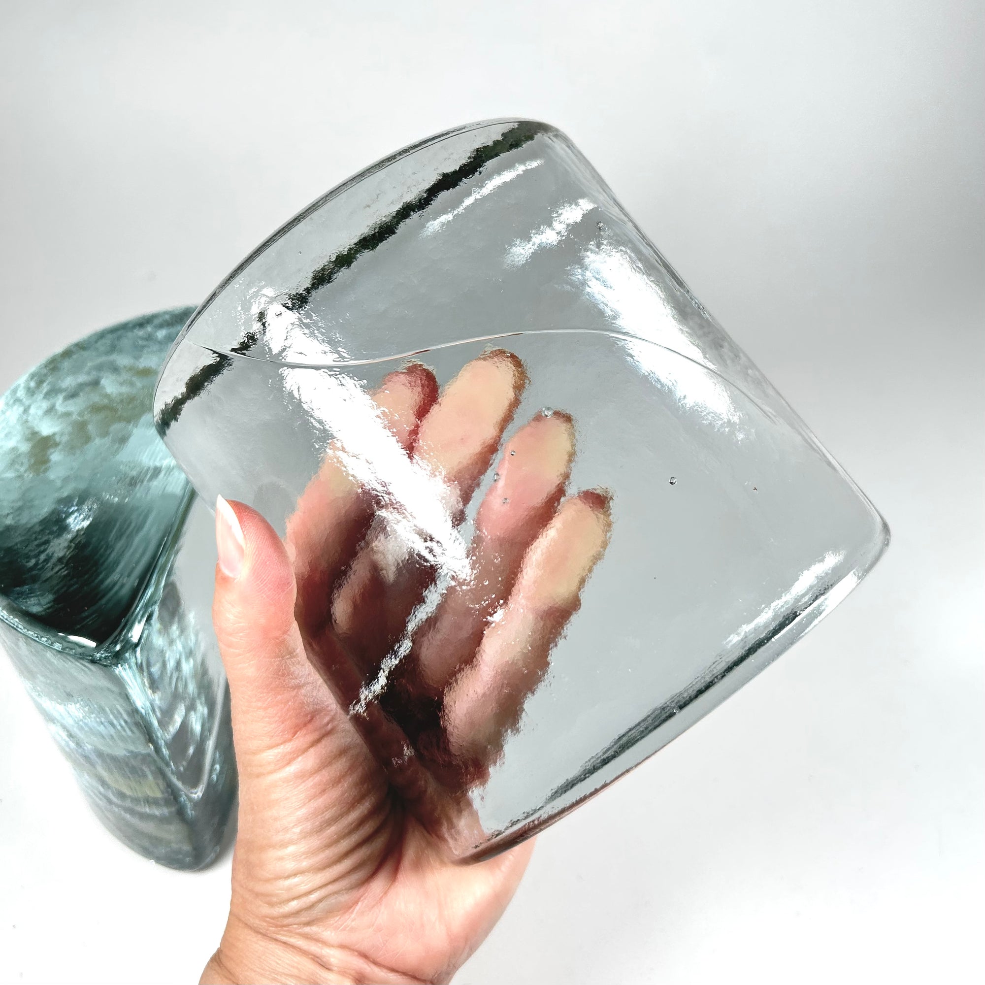 Vintage Blenko Half Moon Light Aqua Molded Glass Bookends