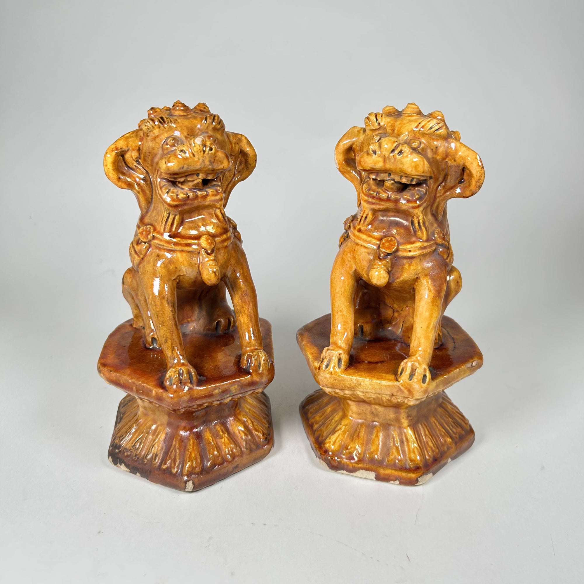 Vintage Asian Foo Dogs in Caramel/Golden Brown Glaze