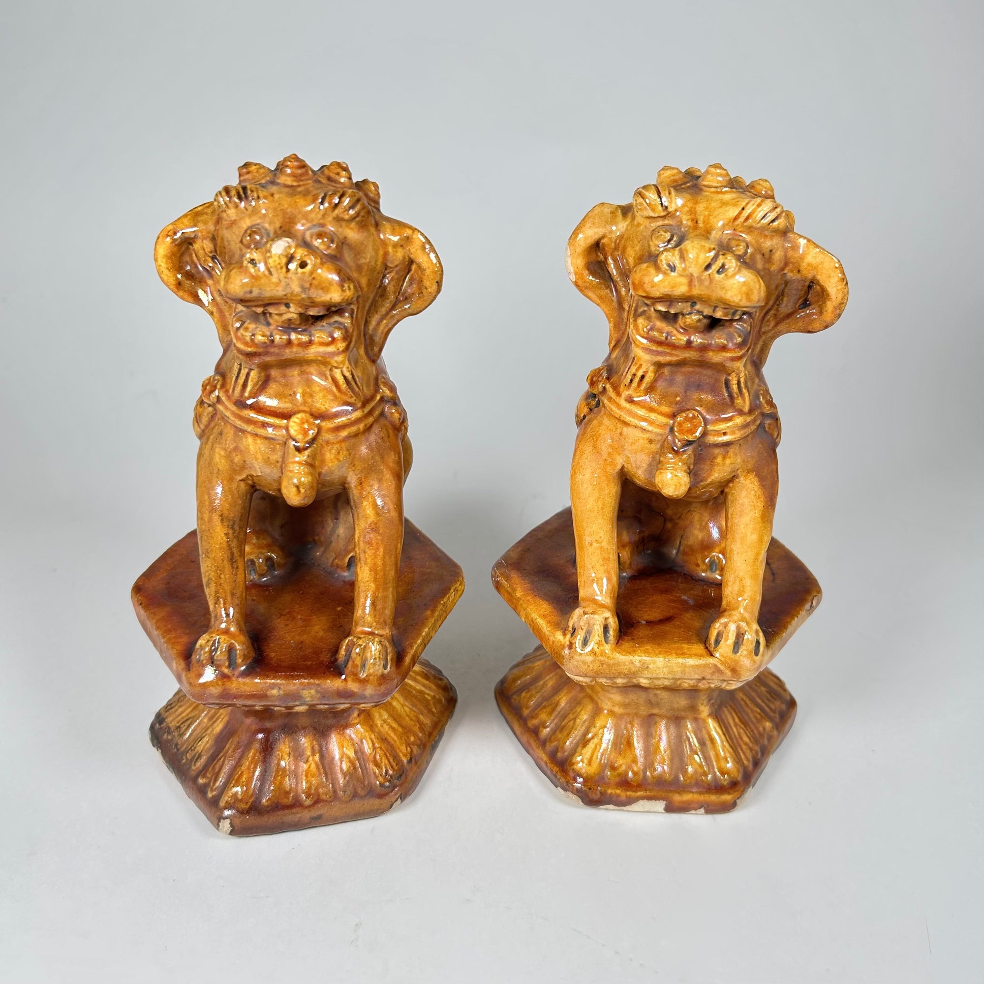 Vintage Asian Foo Dogs in Caramel/Golden Brown Glaze