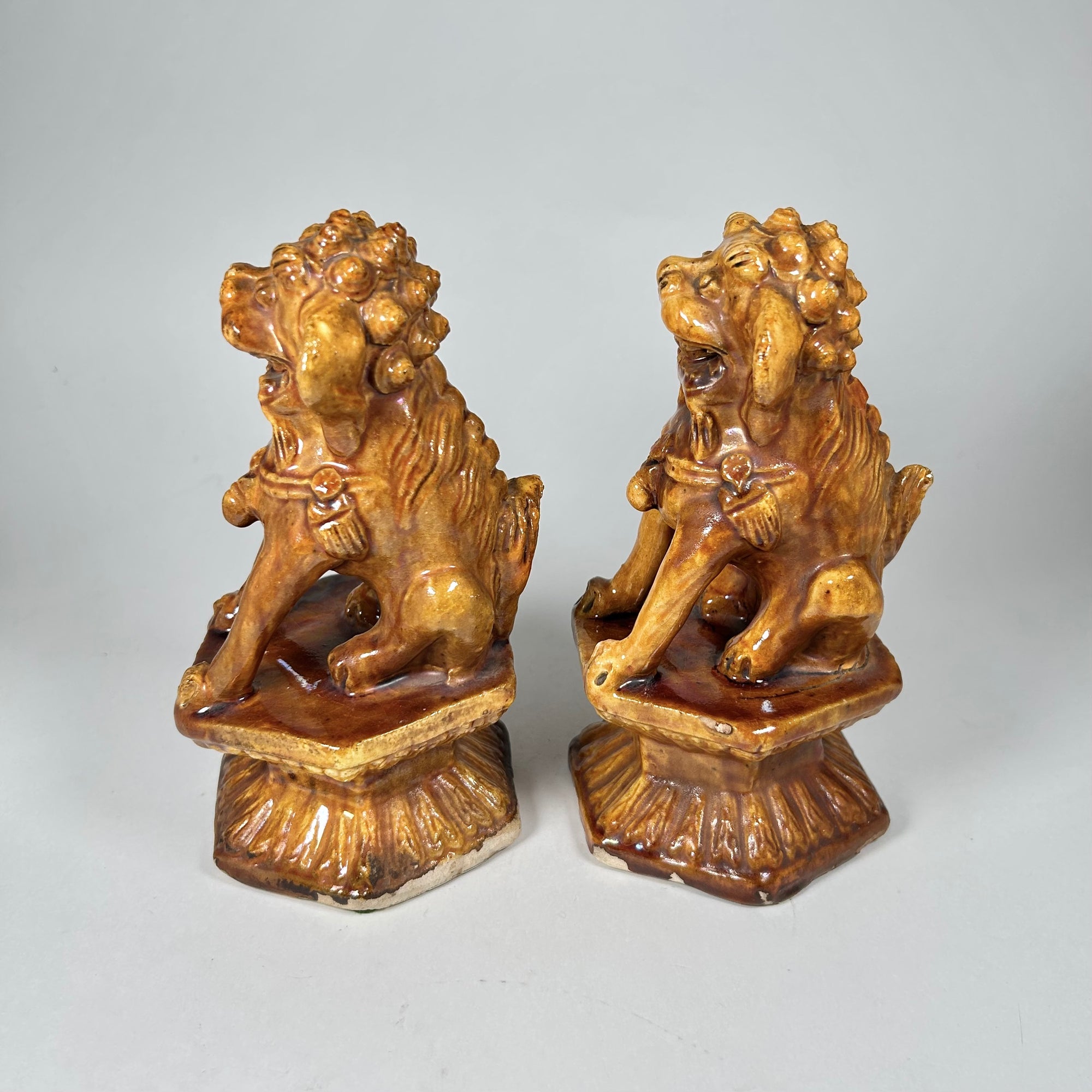 Vintage Asian Foo Dogs in Caramel/Golden Brown Glaze