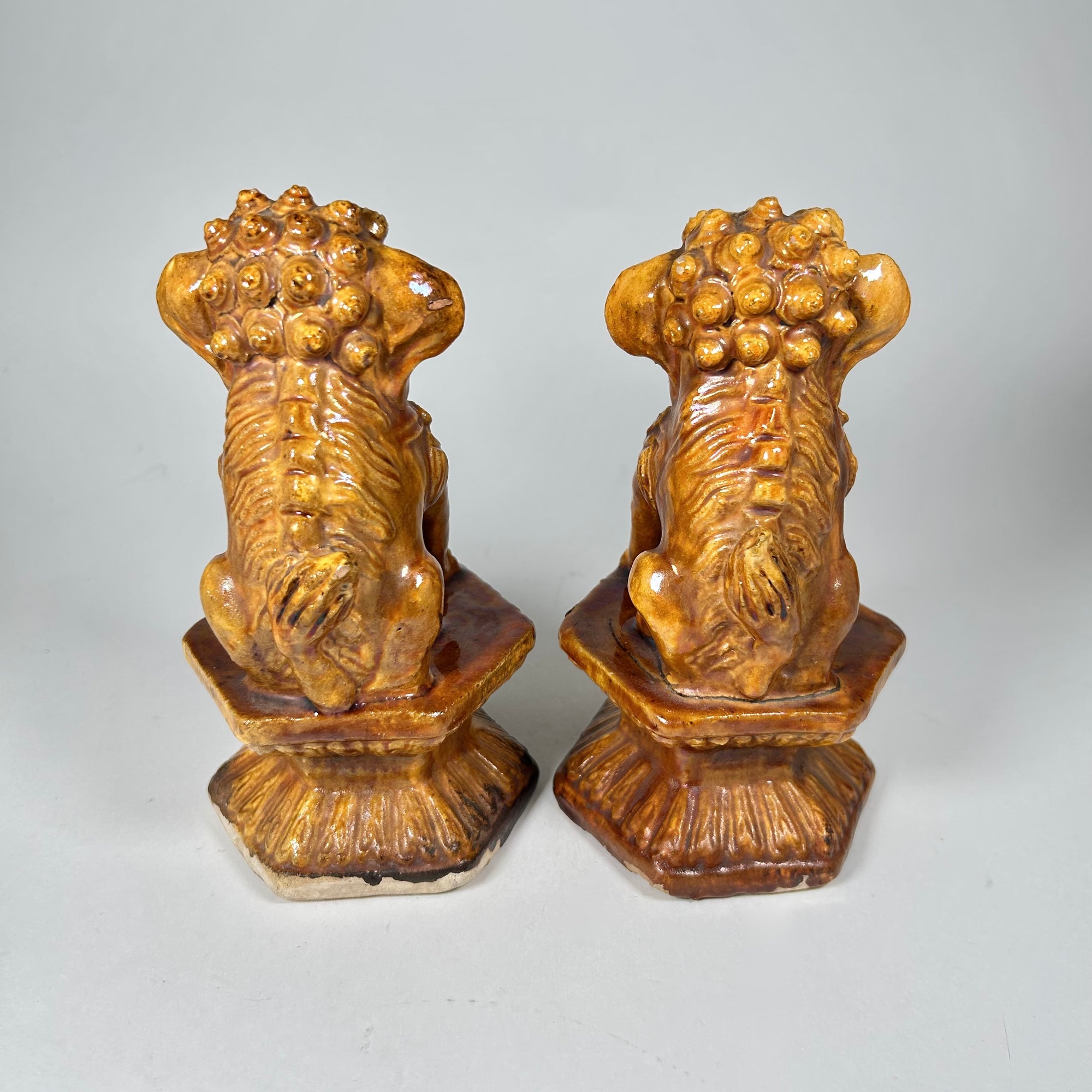 Vintage Asian Foo Dogs in Caramel/Golden Brown Glaze