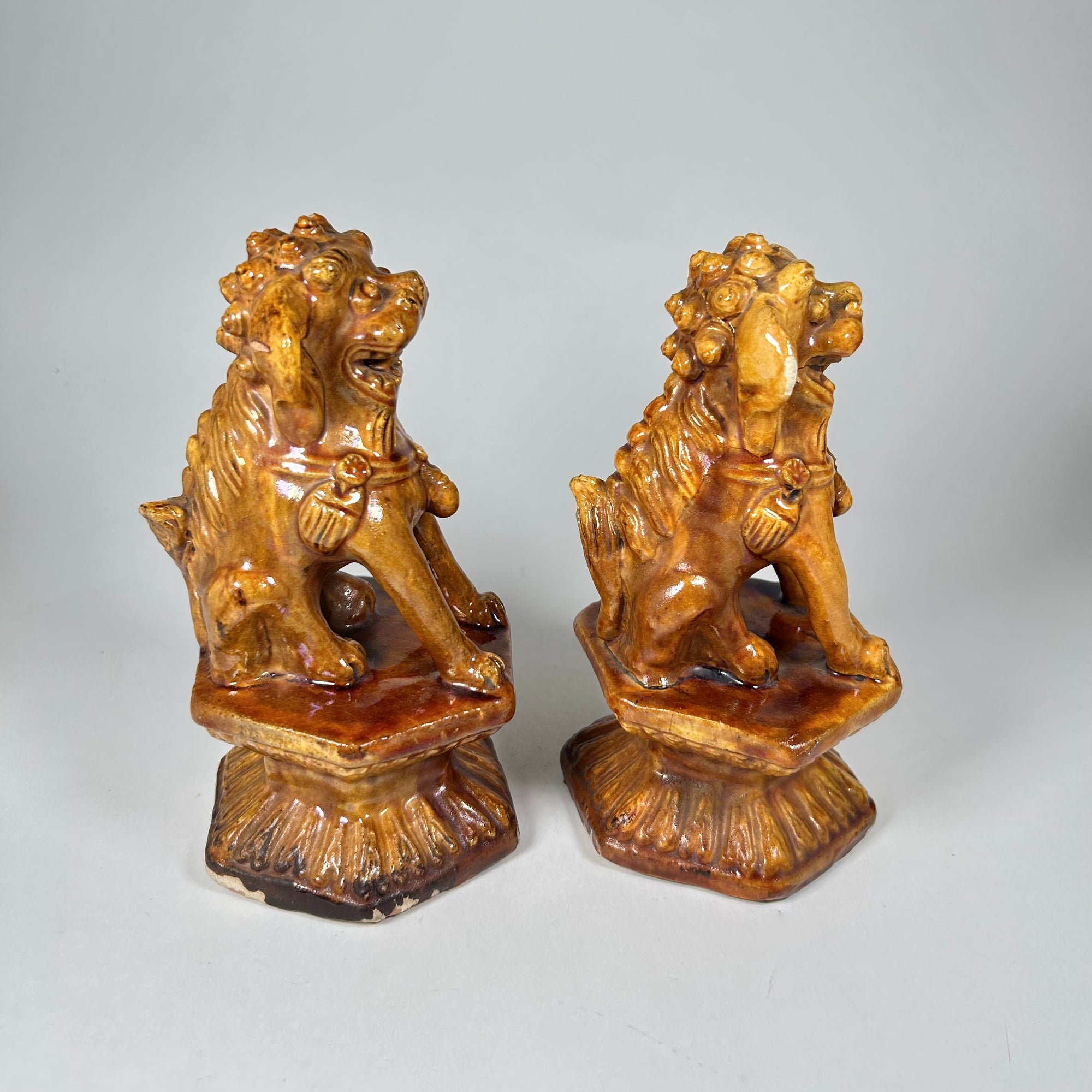 Vintage Asian Foo Dogs in Caramel/Golden Brown Glaze