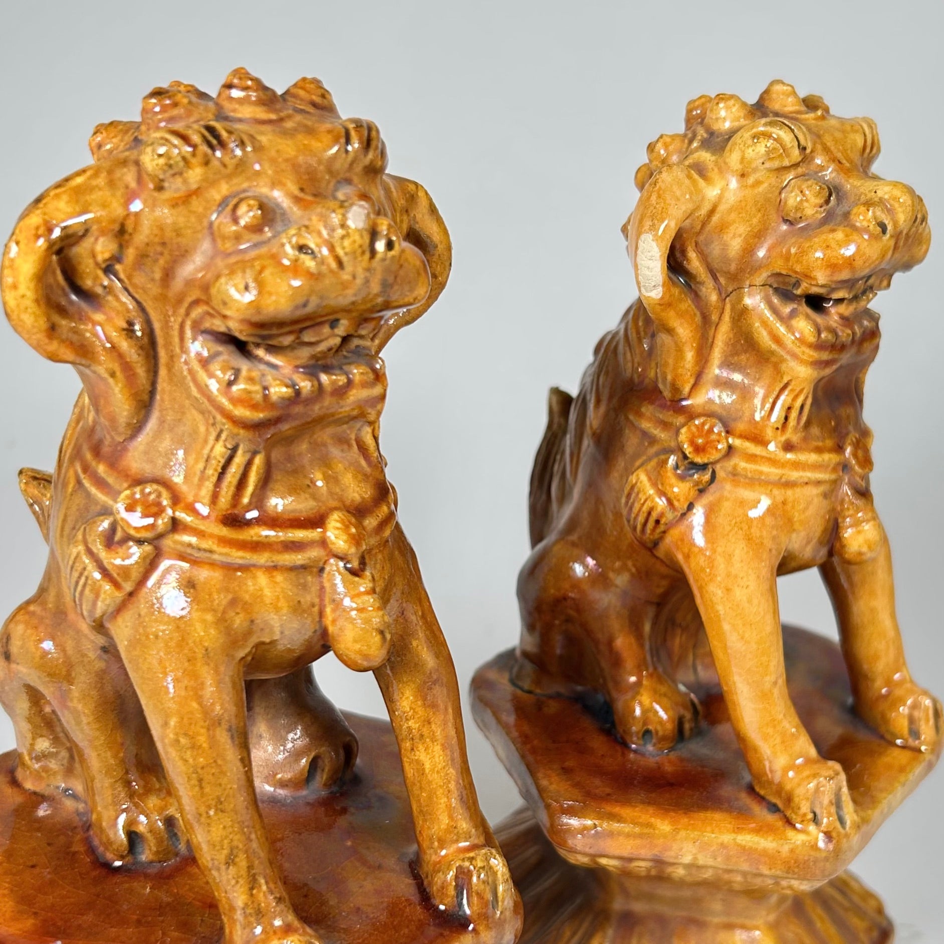 Vintage Asian Foo Dogs in Caramel/Golden Brown Glaze