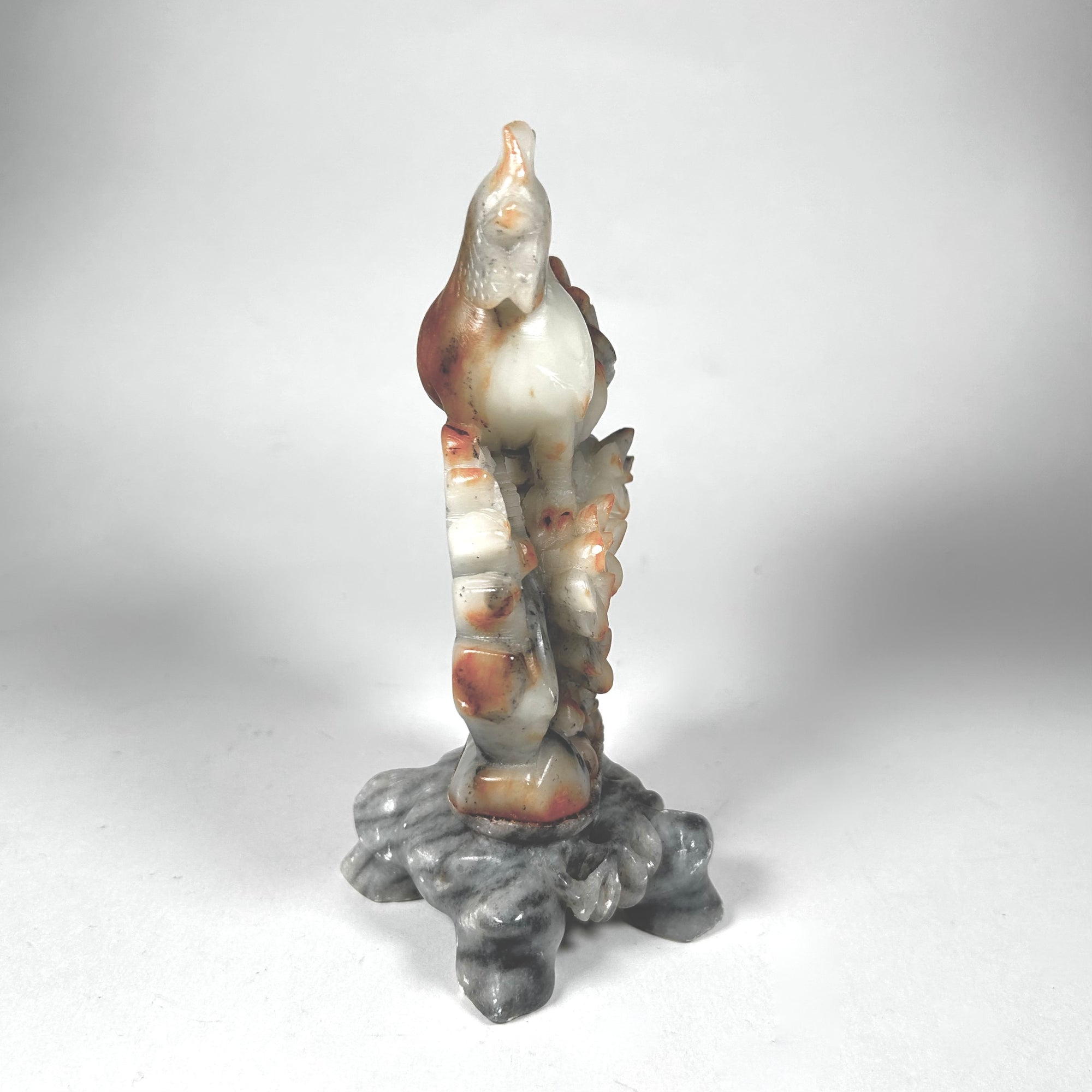 Chinese Carved Hardstone Rooster and Flowers in White and Gray