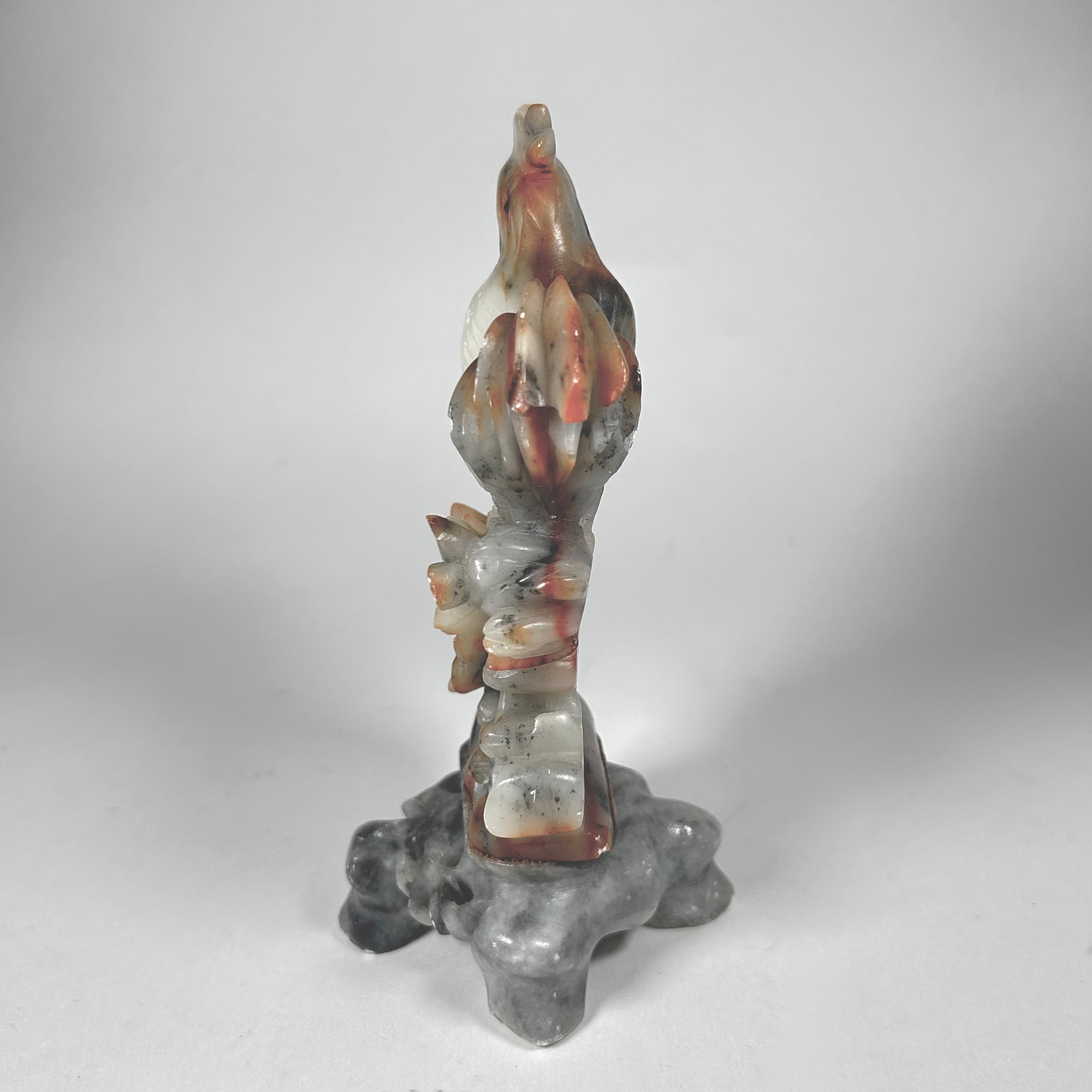 Chinese Carved Hardstone Rooster and Flowers in White and Gray