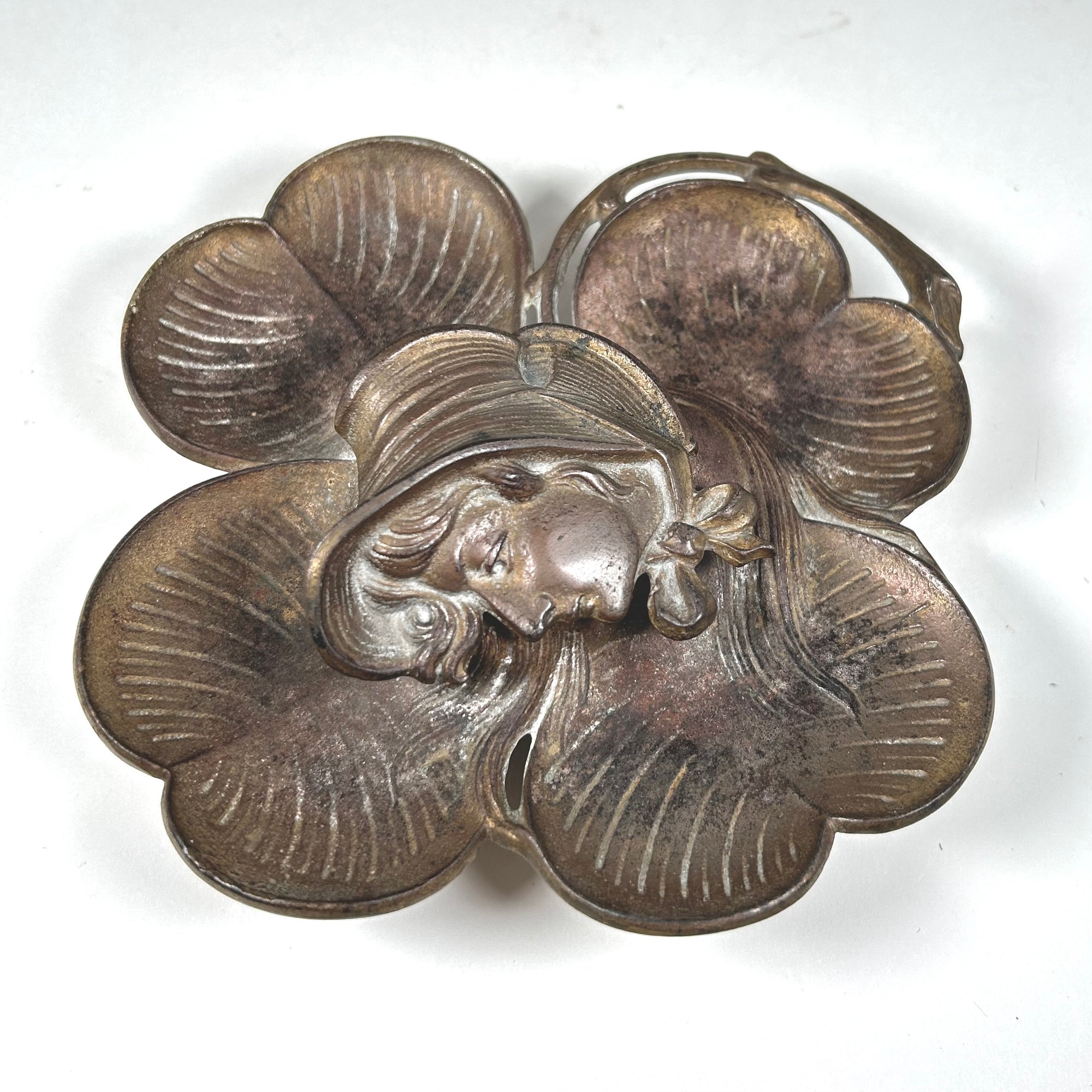 Four Leaf Clover and Woman's Head Inkwell