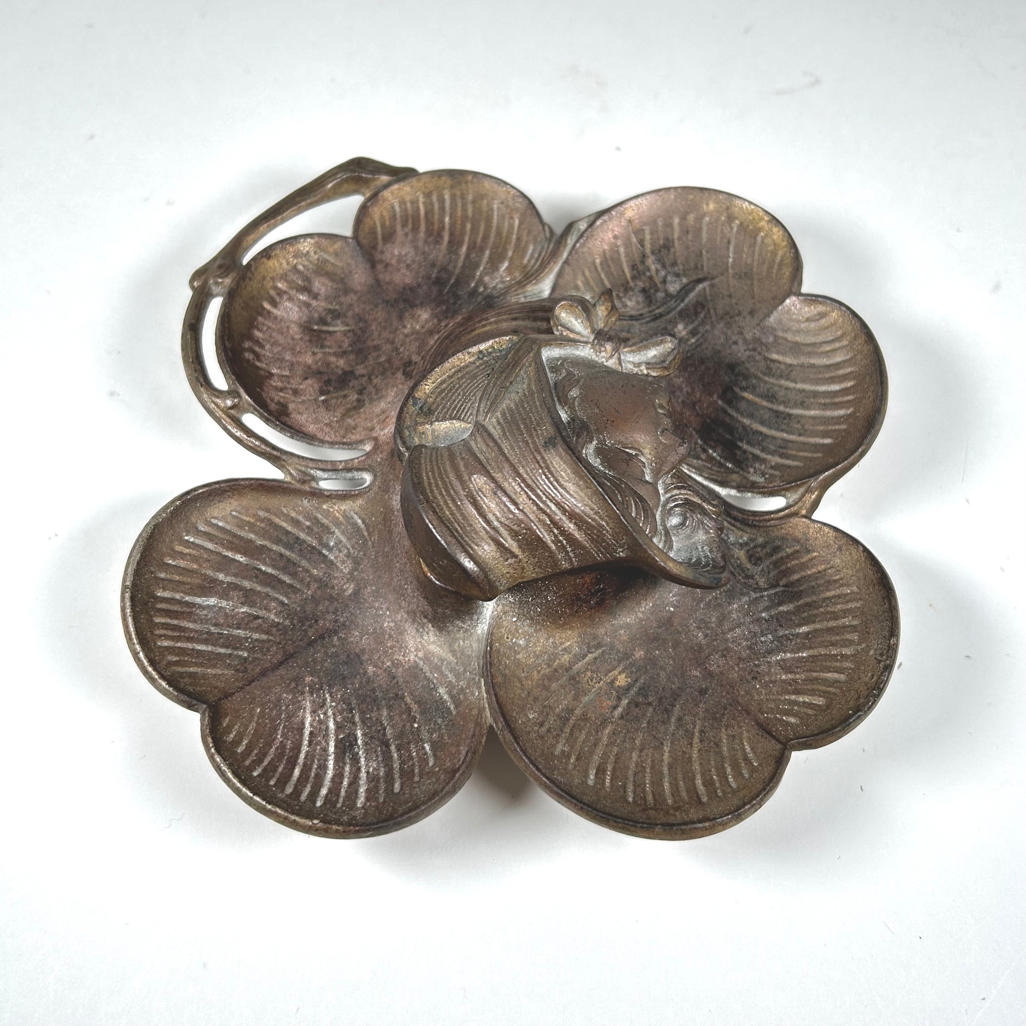 Four Leaf Clover and Woman's Head Inkwell