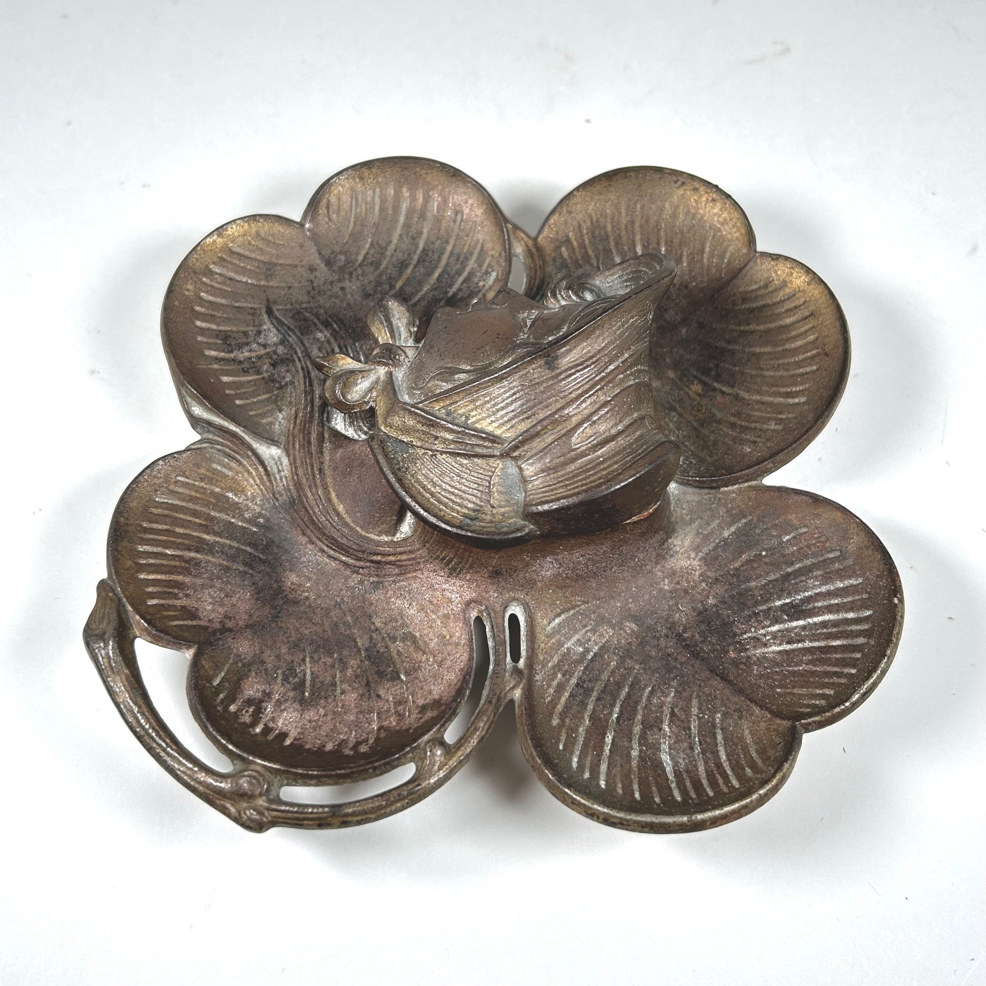 Four Leaf Clover and Woman's Head Inkwell