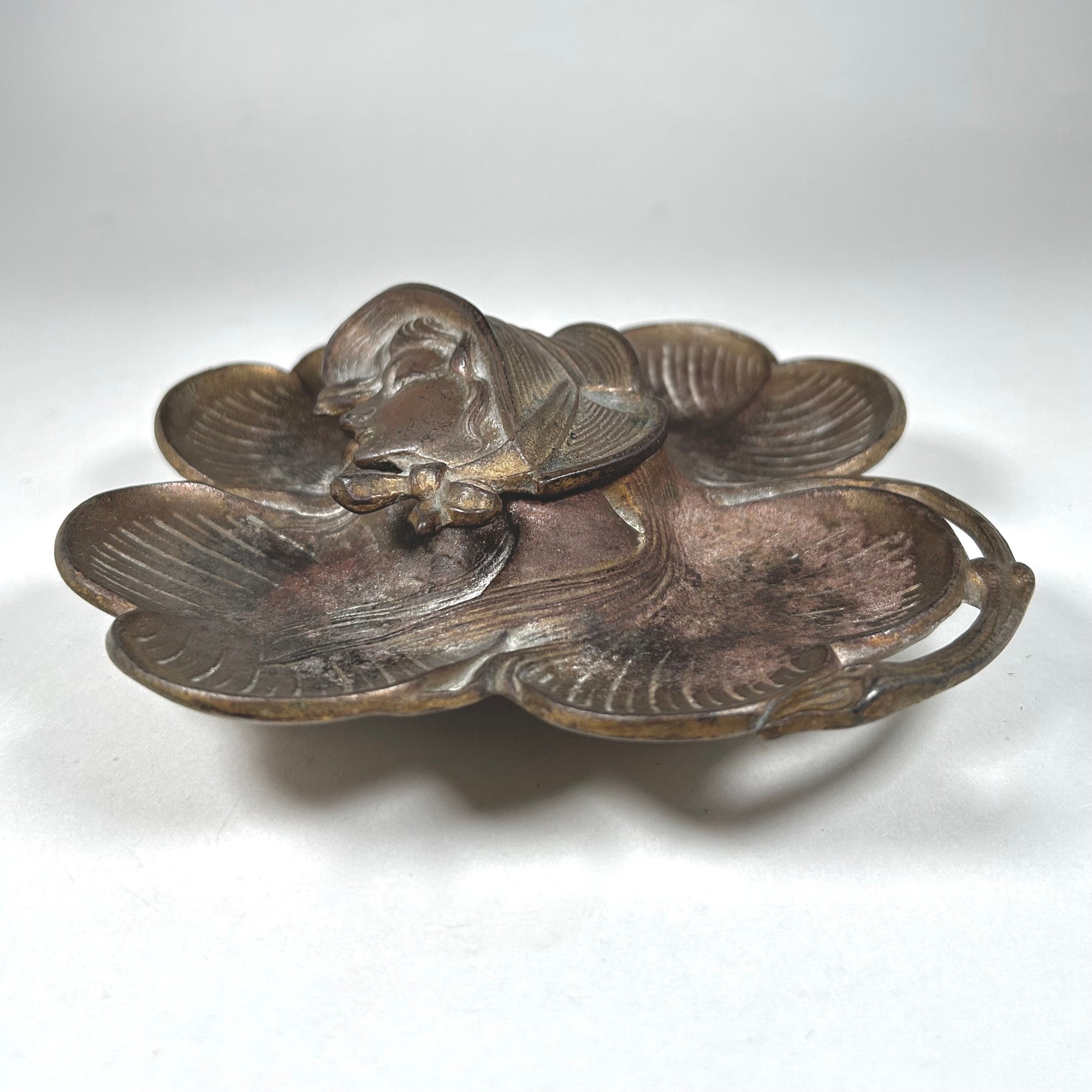 Four Leaf Clover and Woman's Head Inkwell