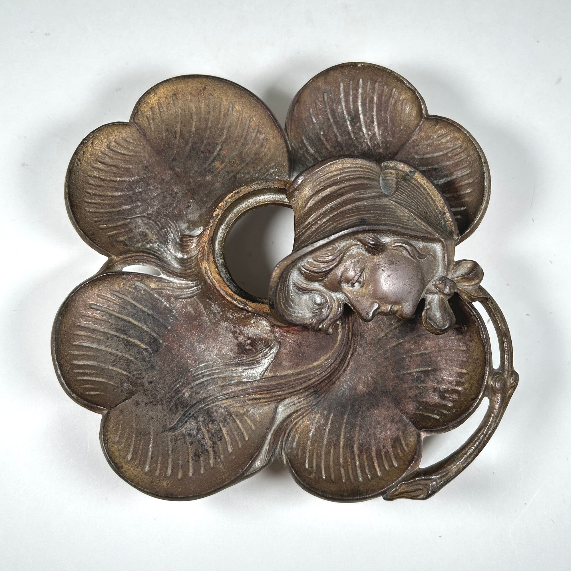 Four Leaf Clover and Woman's Head Inkwell
