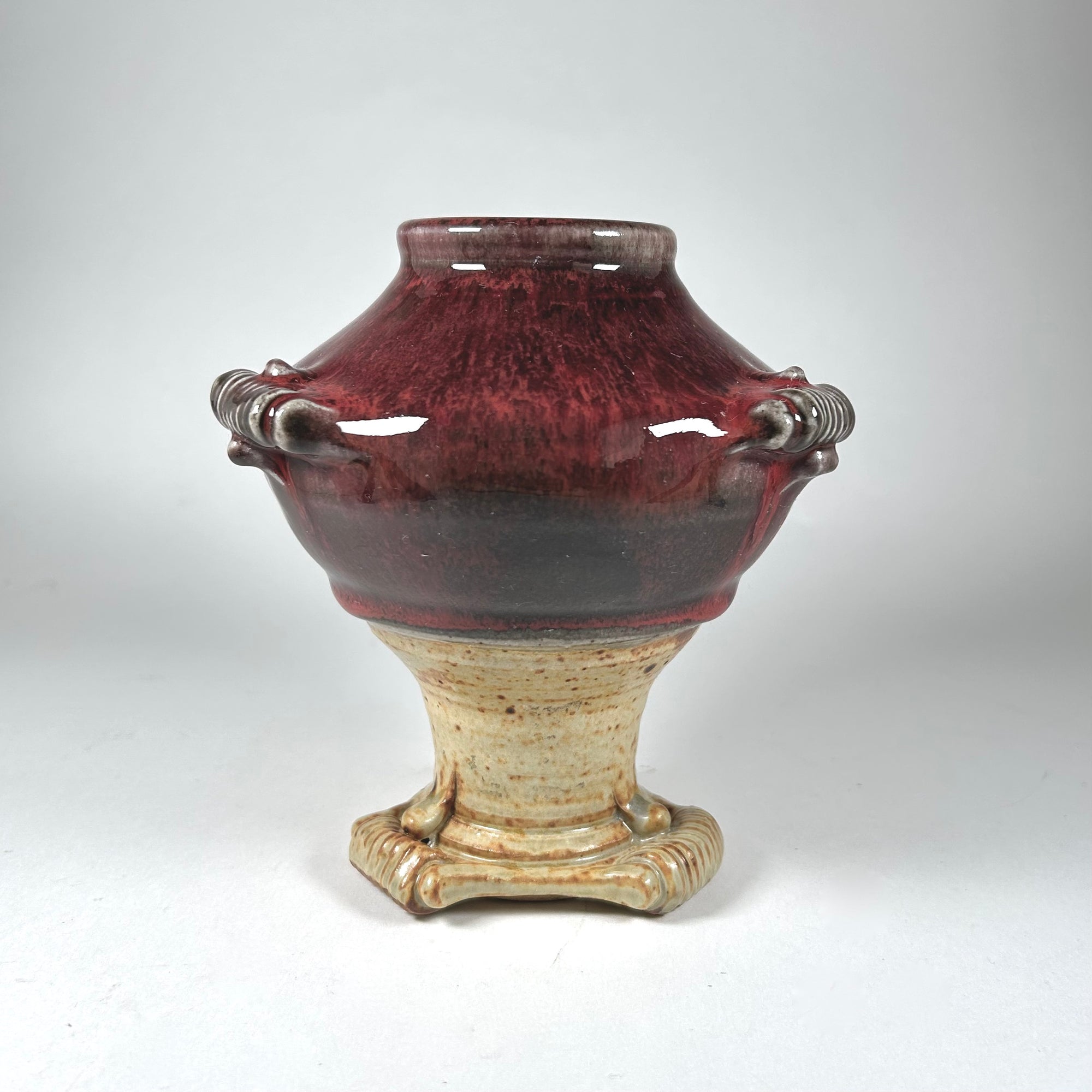 Art Pottery Urn Shaped Vase in Flambe Red Glaze and Tan