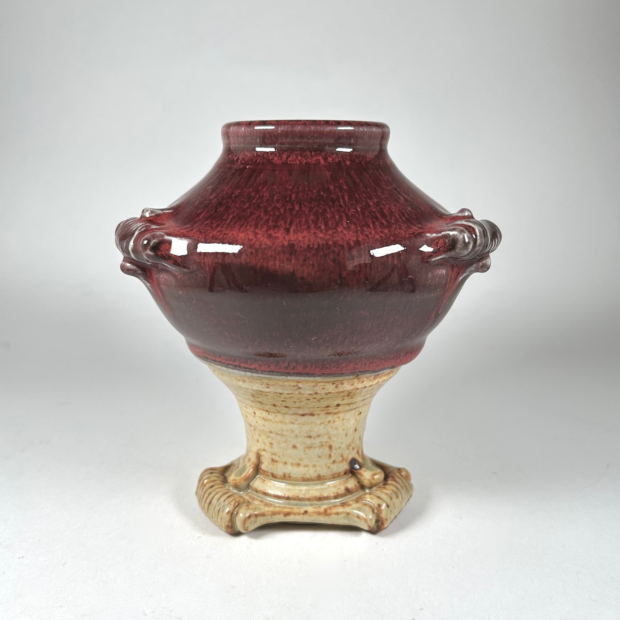 Art Pottery Urn Shaped Vase in Flambe Red Glaze and Tan