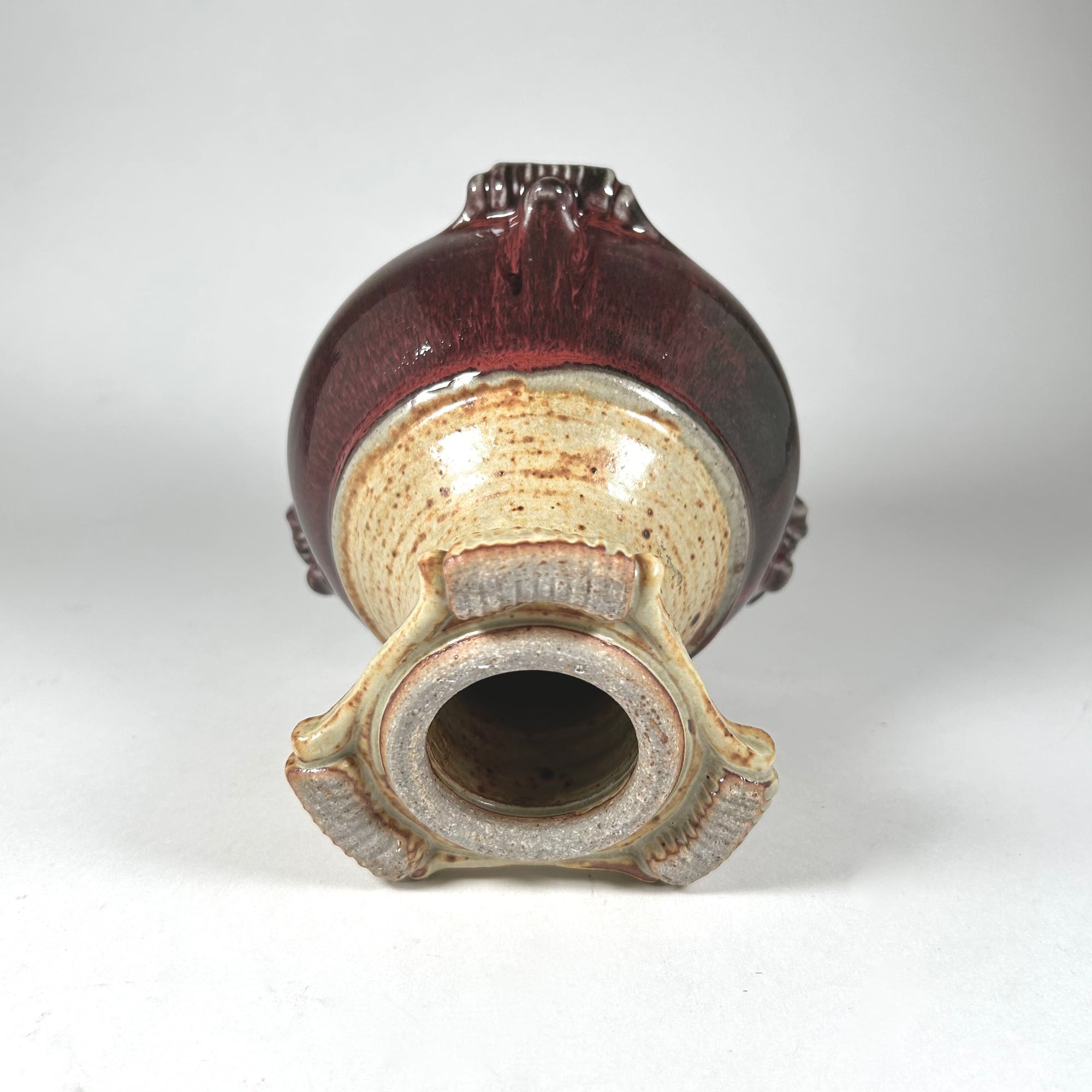 Art Pottery Urn Shaped Vase in Flambe Red Glaze and Tan