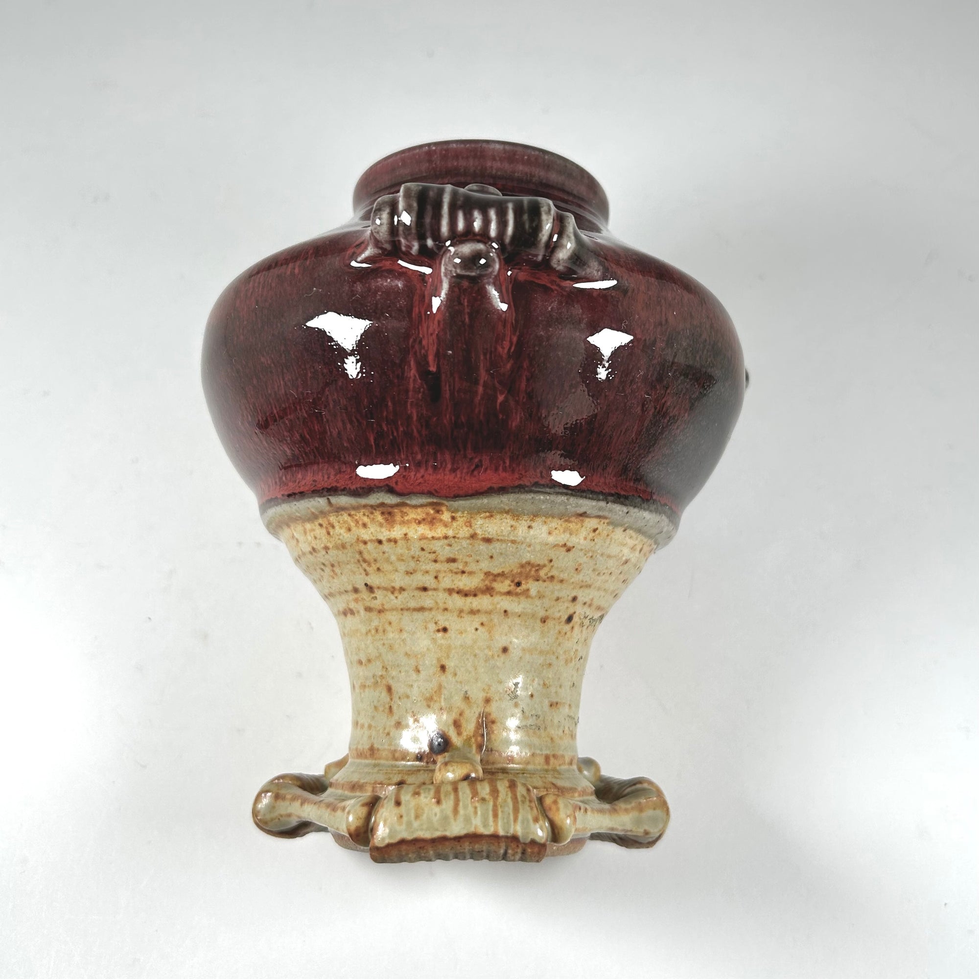Art Pottery Urn Shaped Vase in Flambe Red Glaze and Tan