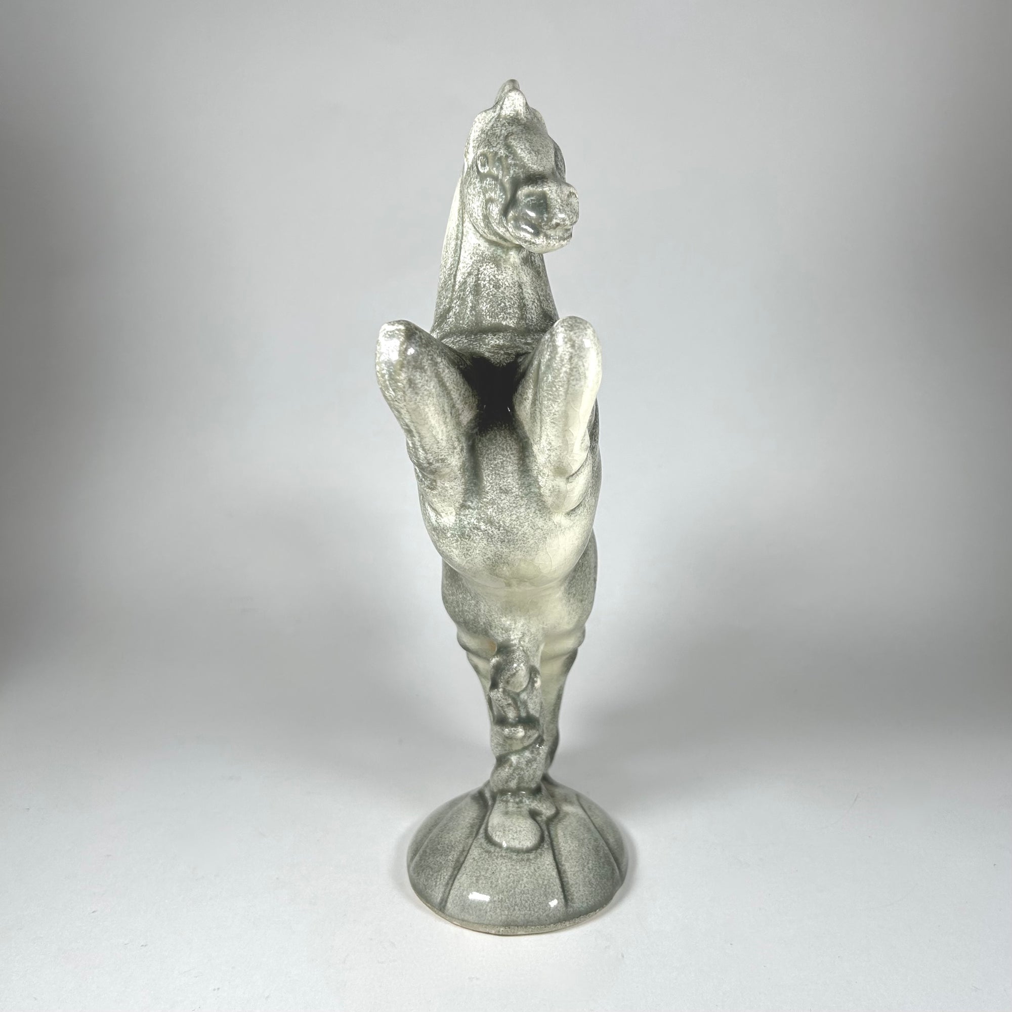 Mid-Century Rearing Horse Figure in Speckled Celadon Color