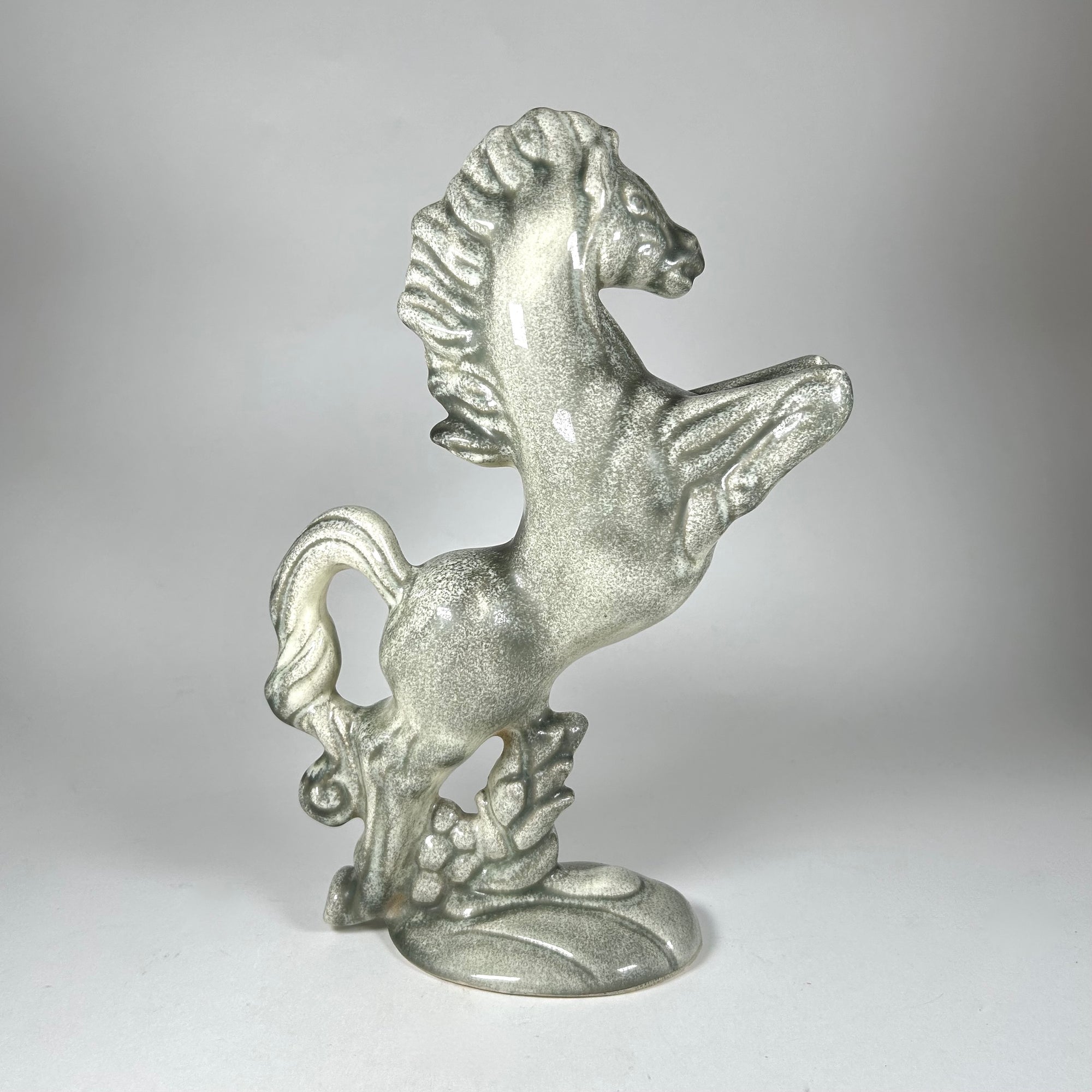 Mid-Century Rearing Horse Figure in Speckled Celadon Color