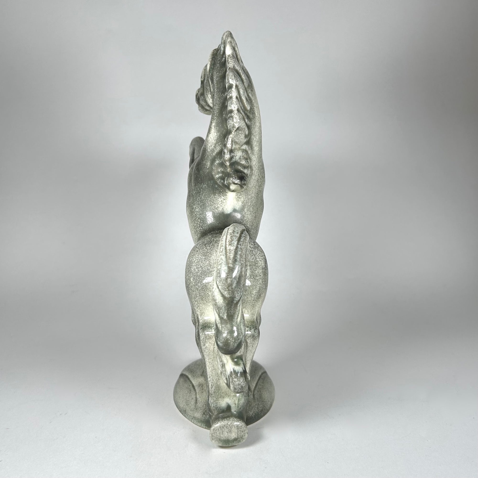 Mid-Century Rearing Horse Figure in Speckled Celadon Color