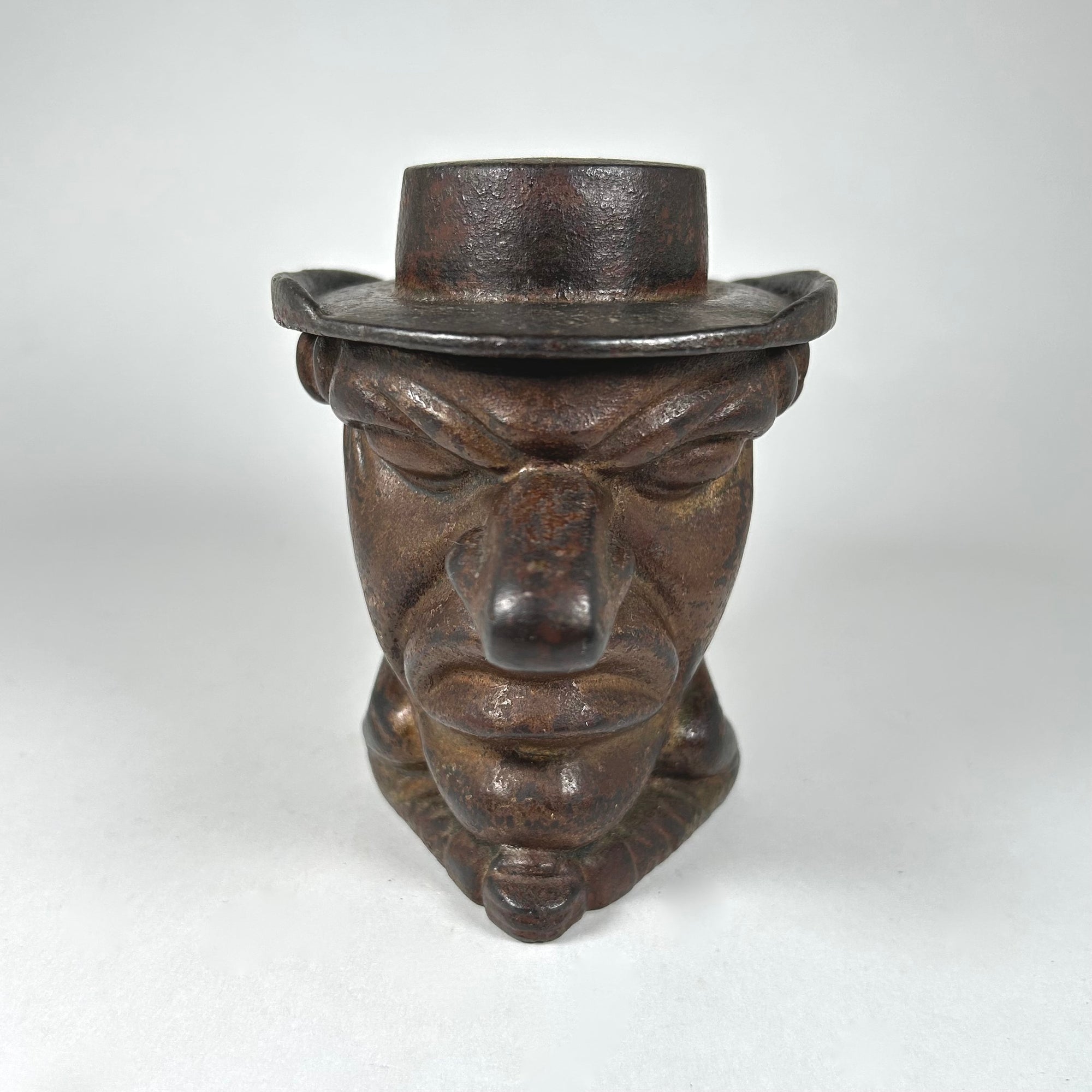 Humorous Cast Iron Man's Head with Big Nose Small Body Snuff Box