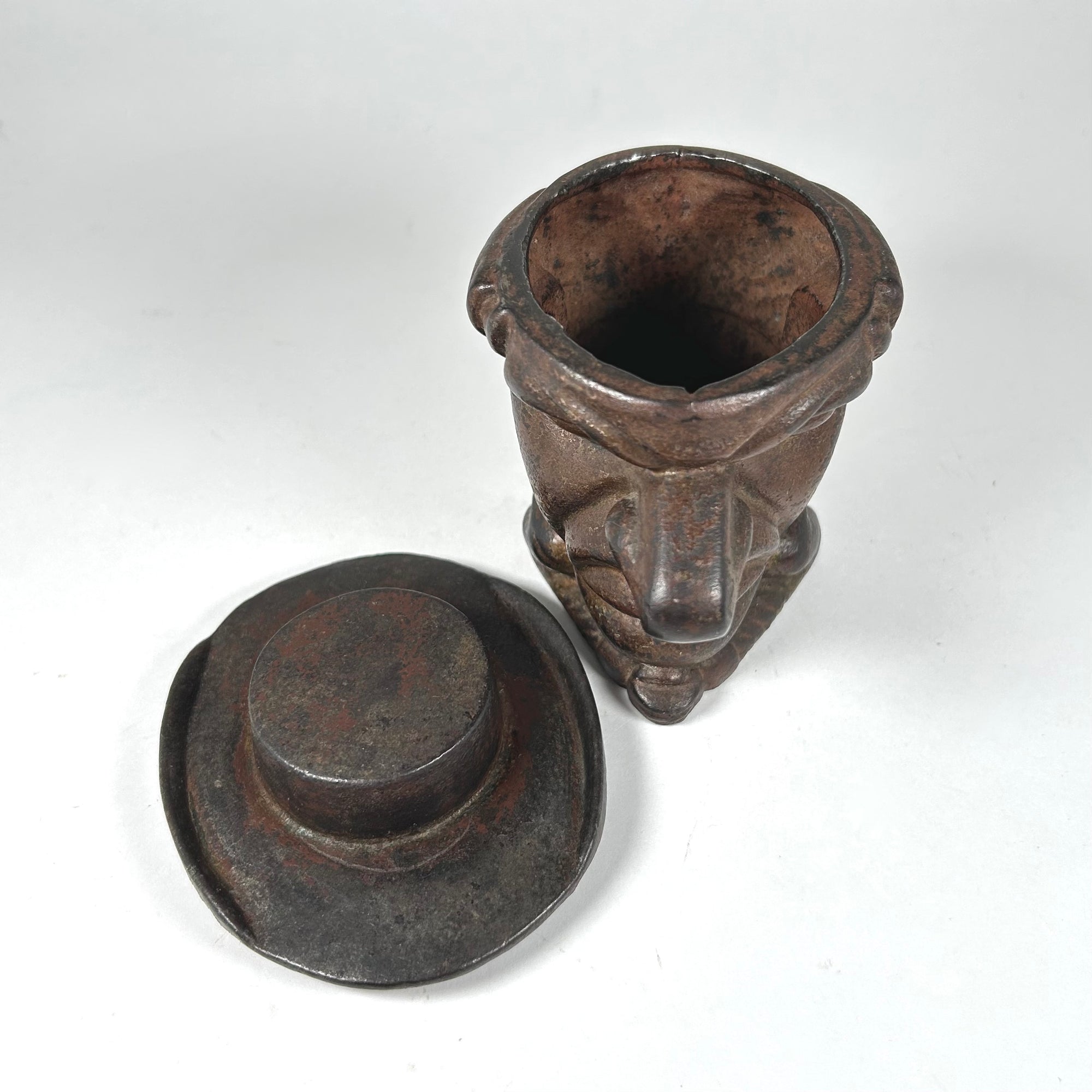 Humorous Cast Iron Man's Head with Big Nose Small Body Snuff Box