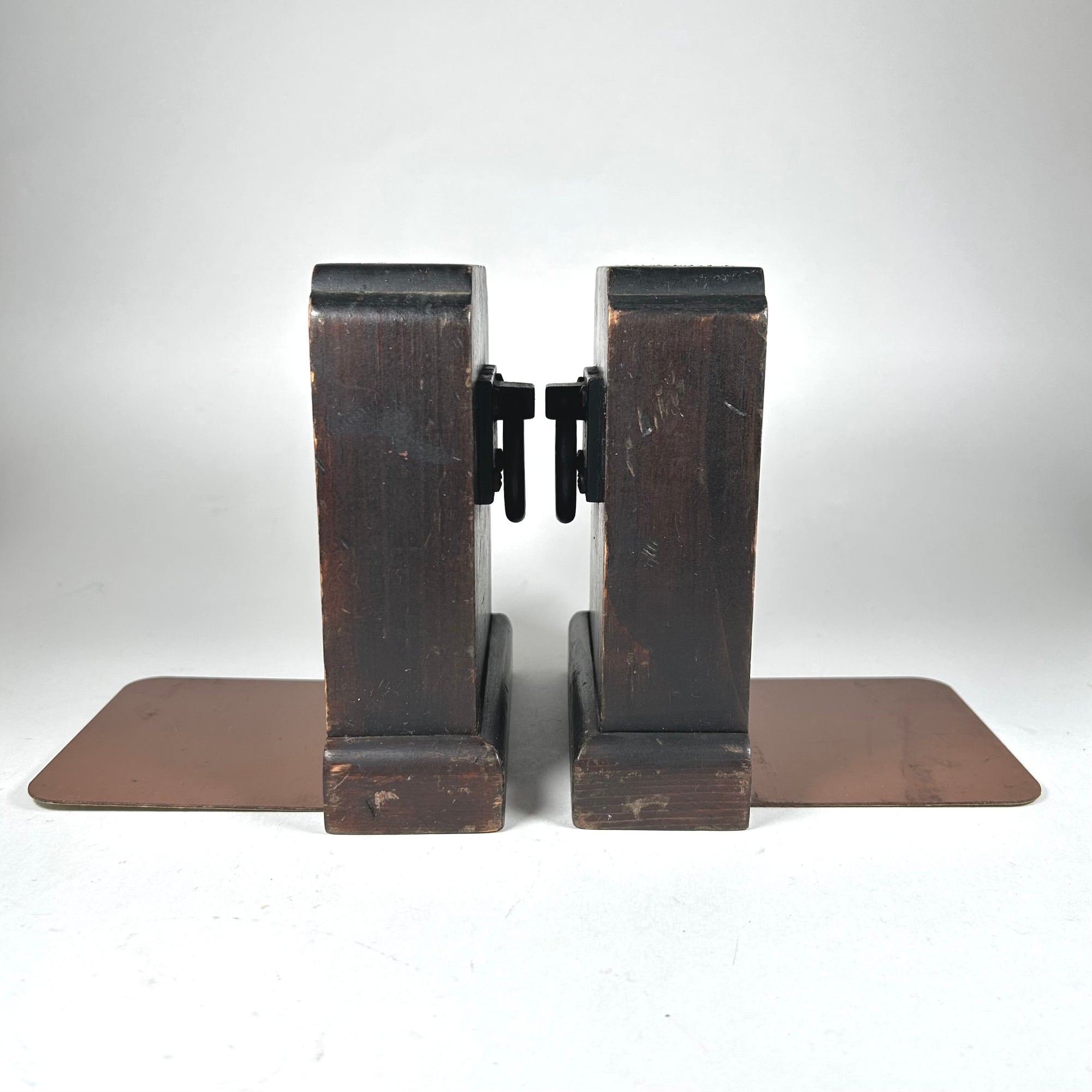 Vintage Primitive Wood with Metal Ring Bookends