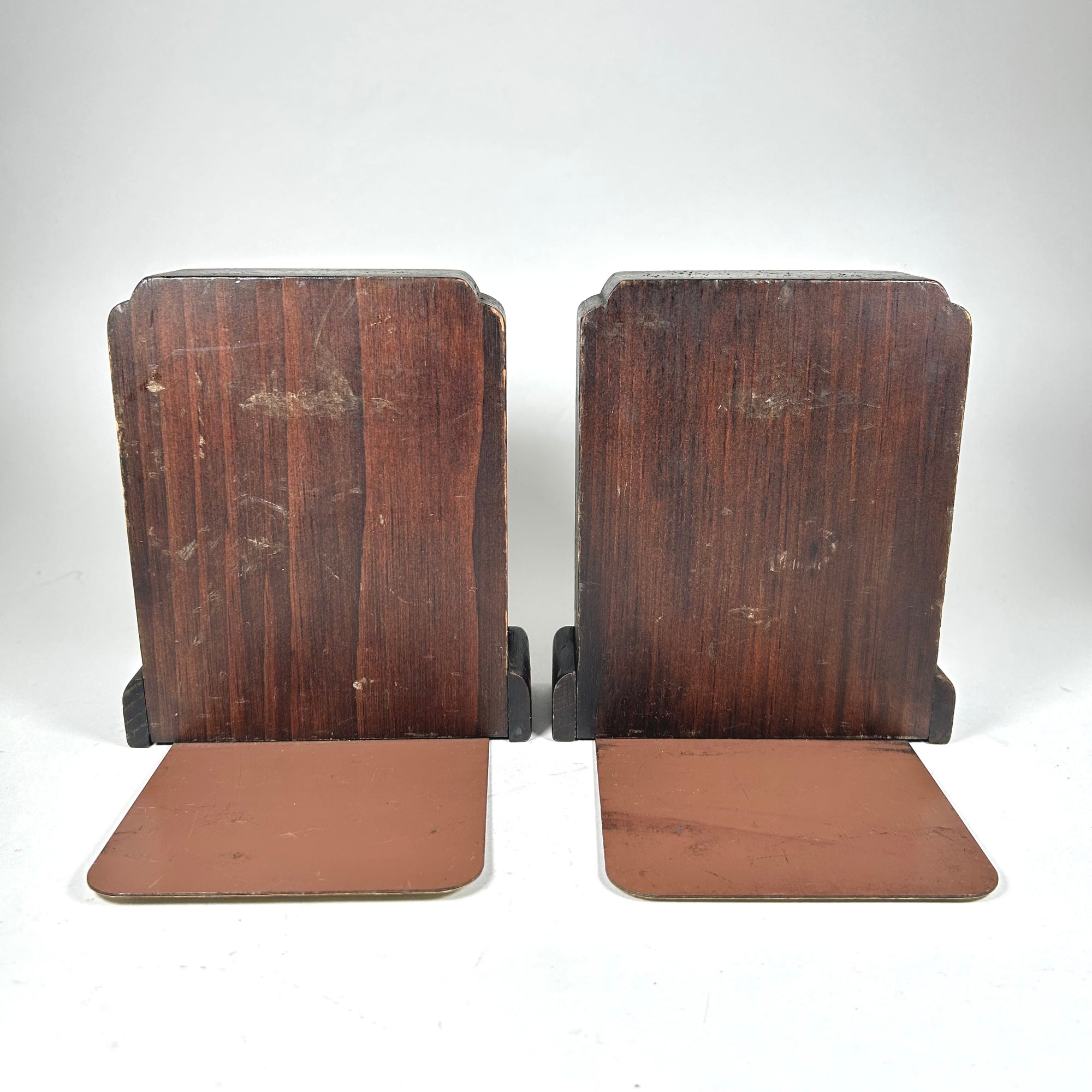 Vintage Primitive Wood with Metal Ring Bookends