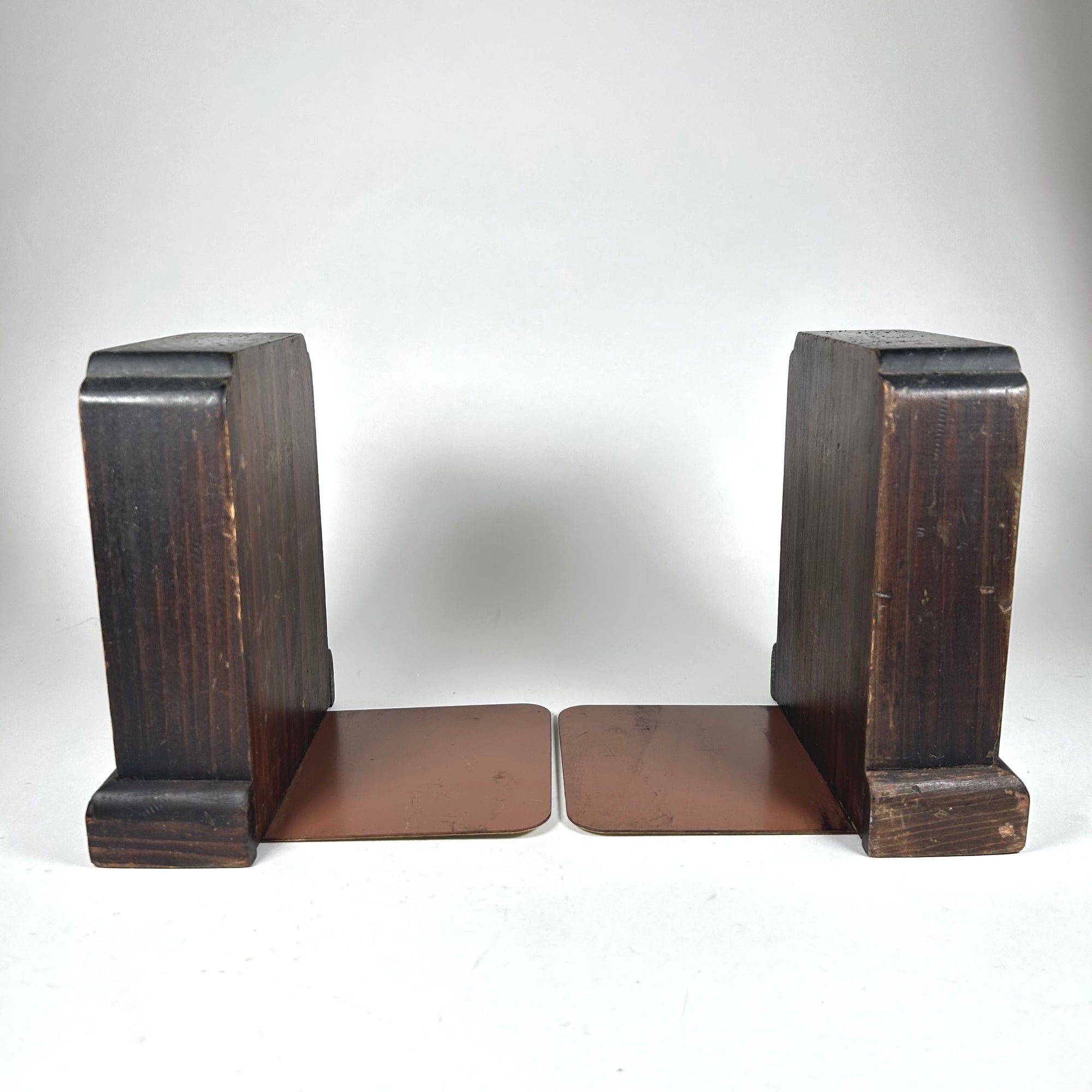 Vintage Primitive Wood with Metal Ring Bookends