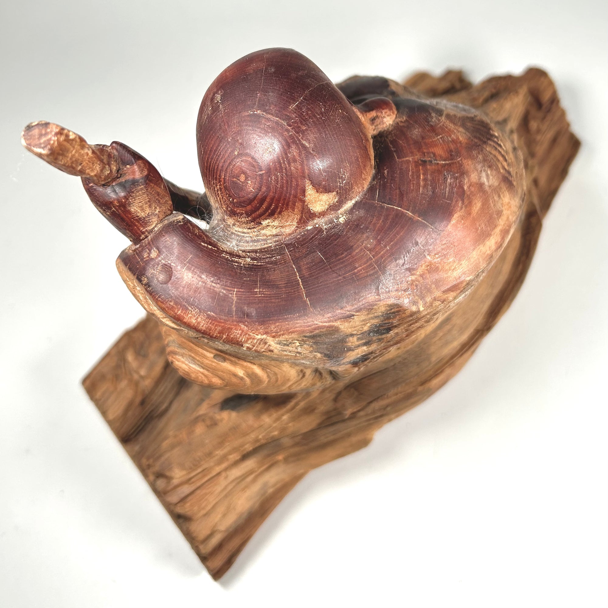 Hand Carved Rustic Wood Buddha with Happy Expression