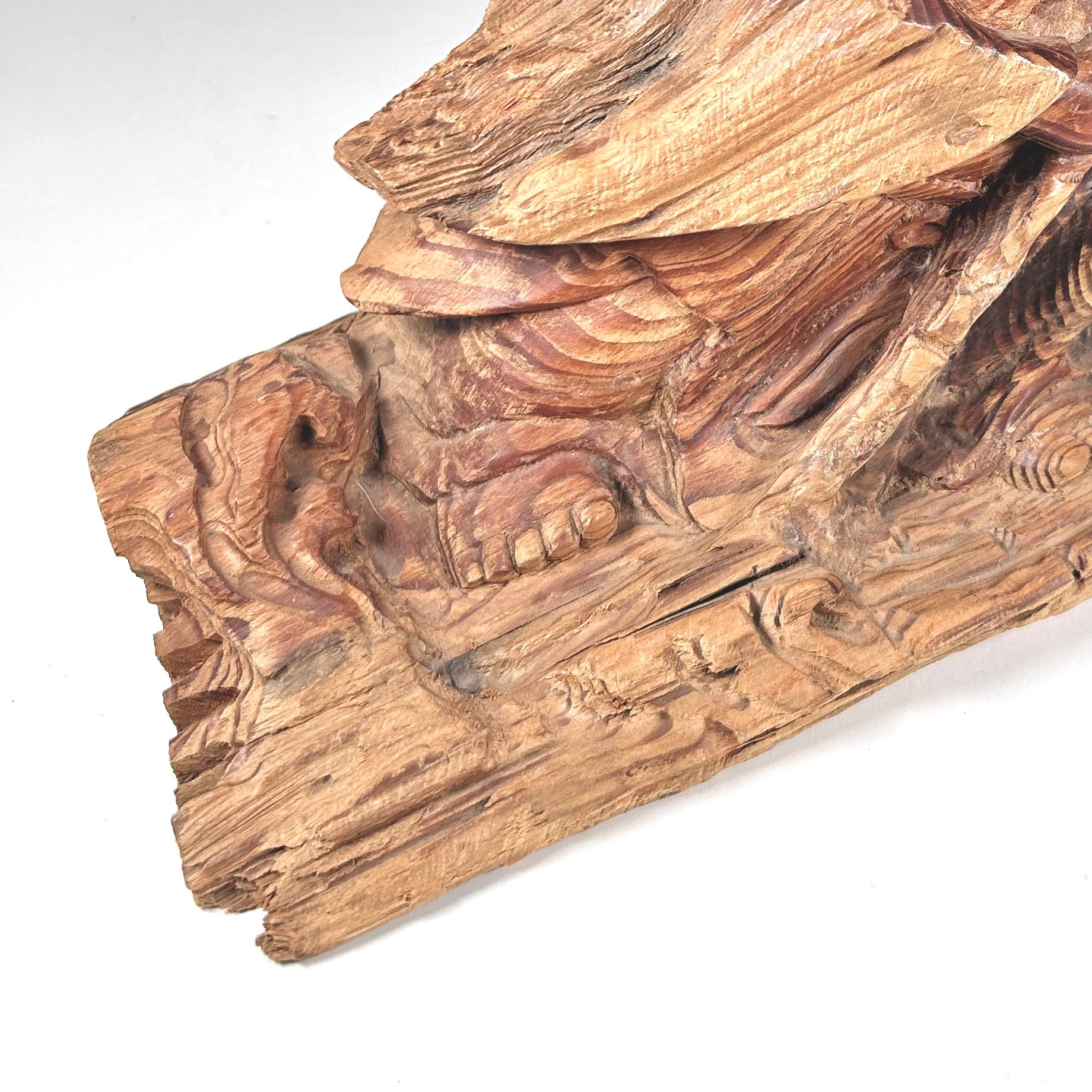 Hand Carved Rustic Wood Buddha with Happy Expression