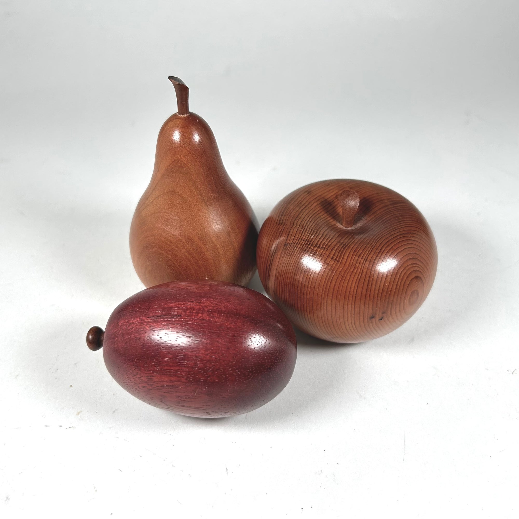 Faux Wood Fruit Set - Apple, Pear, and Plum