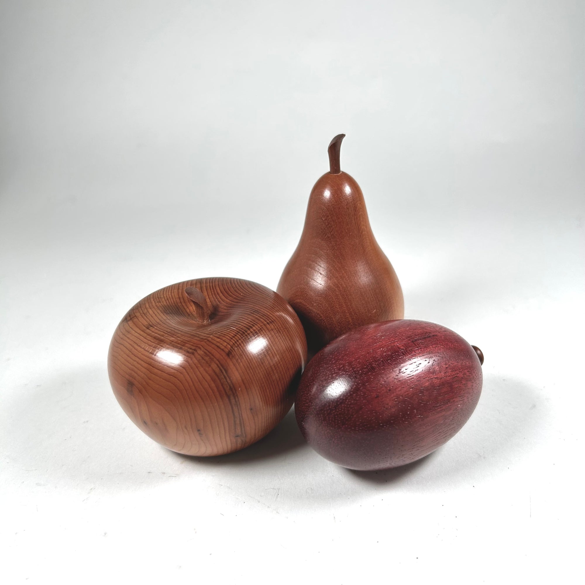 Faux Wood Fruit Set - Apple, Pear, and Plum