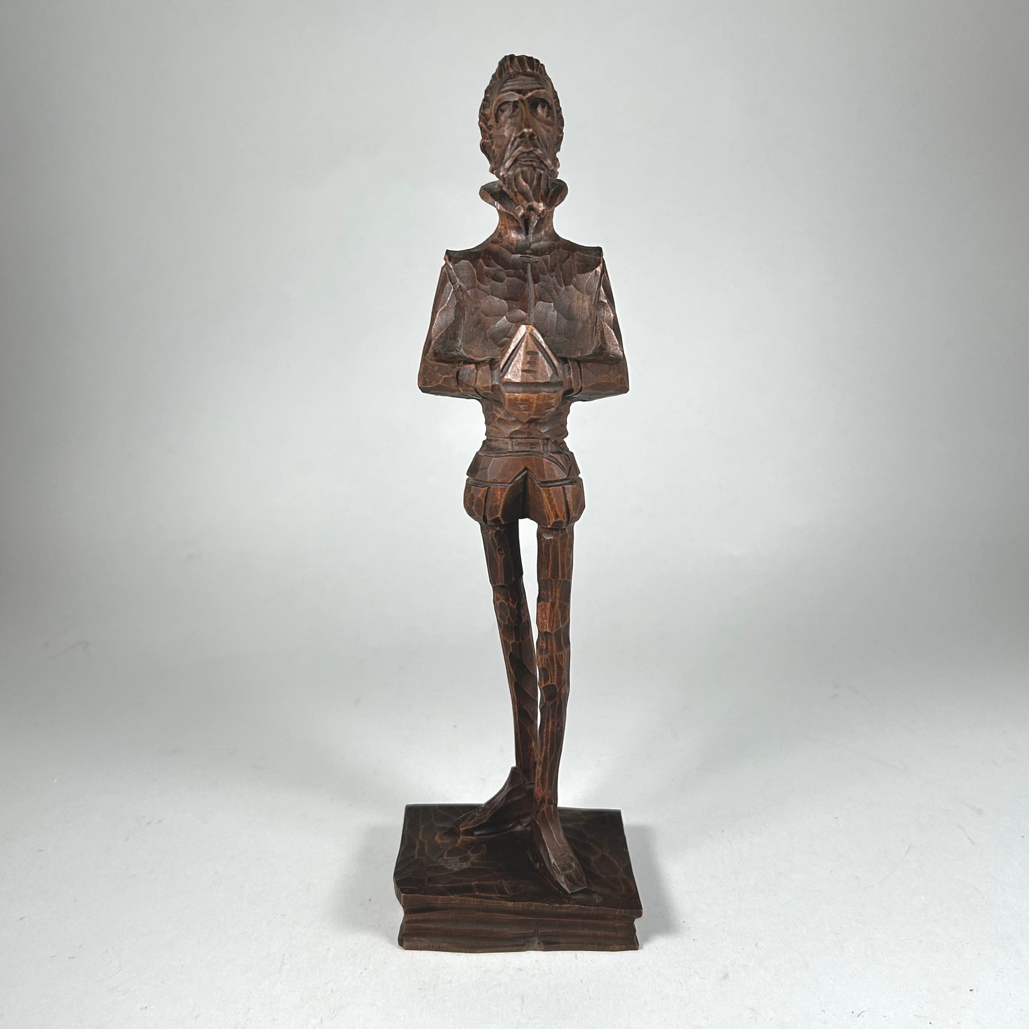 Cervantes Figure Standing on a Book Elongated Carved Wood