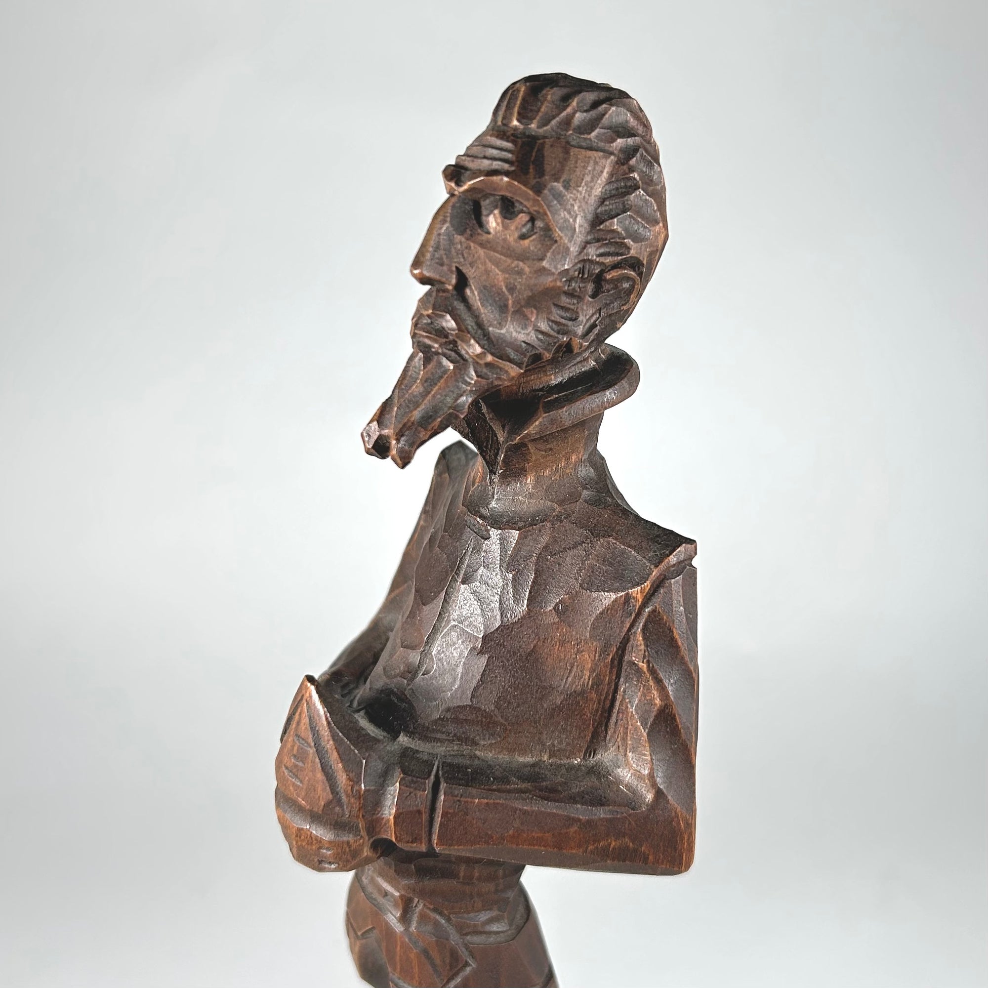 Cervantes Figure Standing on a Book Elongated Carved Wood