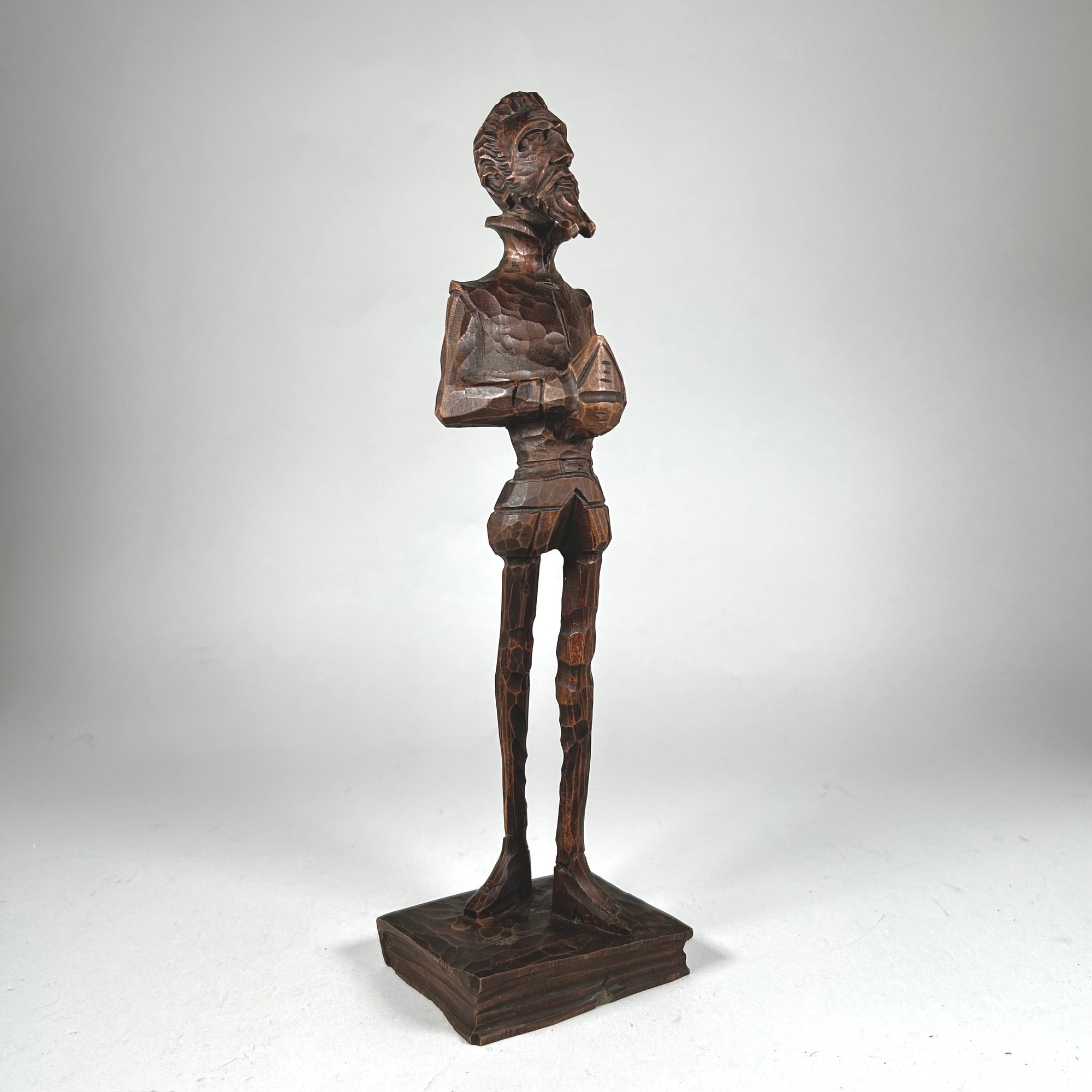 Cervantes Figure Standing on a Book Elongated Carved Wood