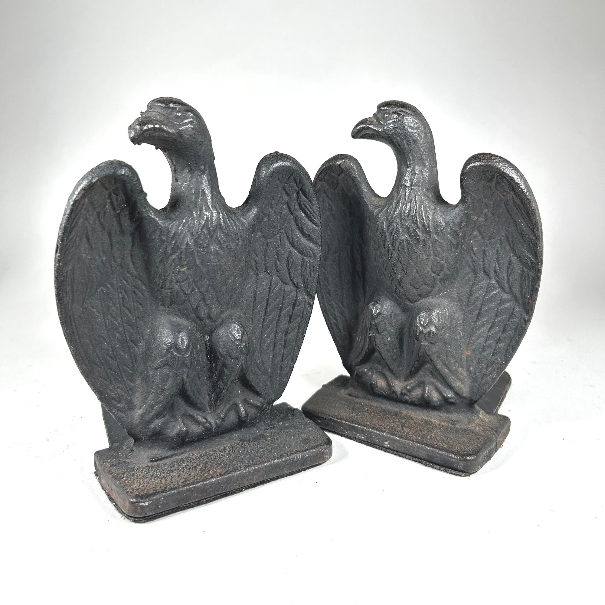 Vintage Cast Iron Eagle Bookends in Dark Grey