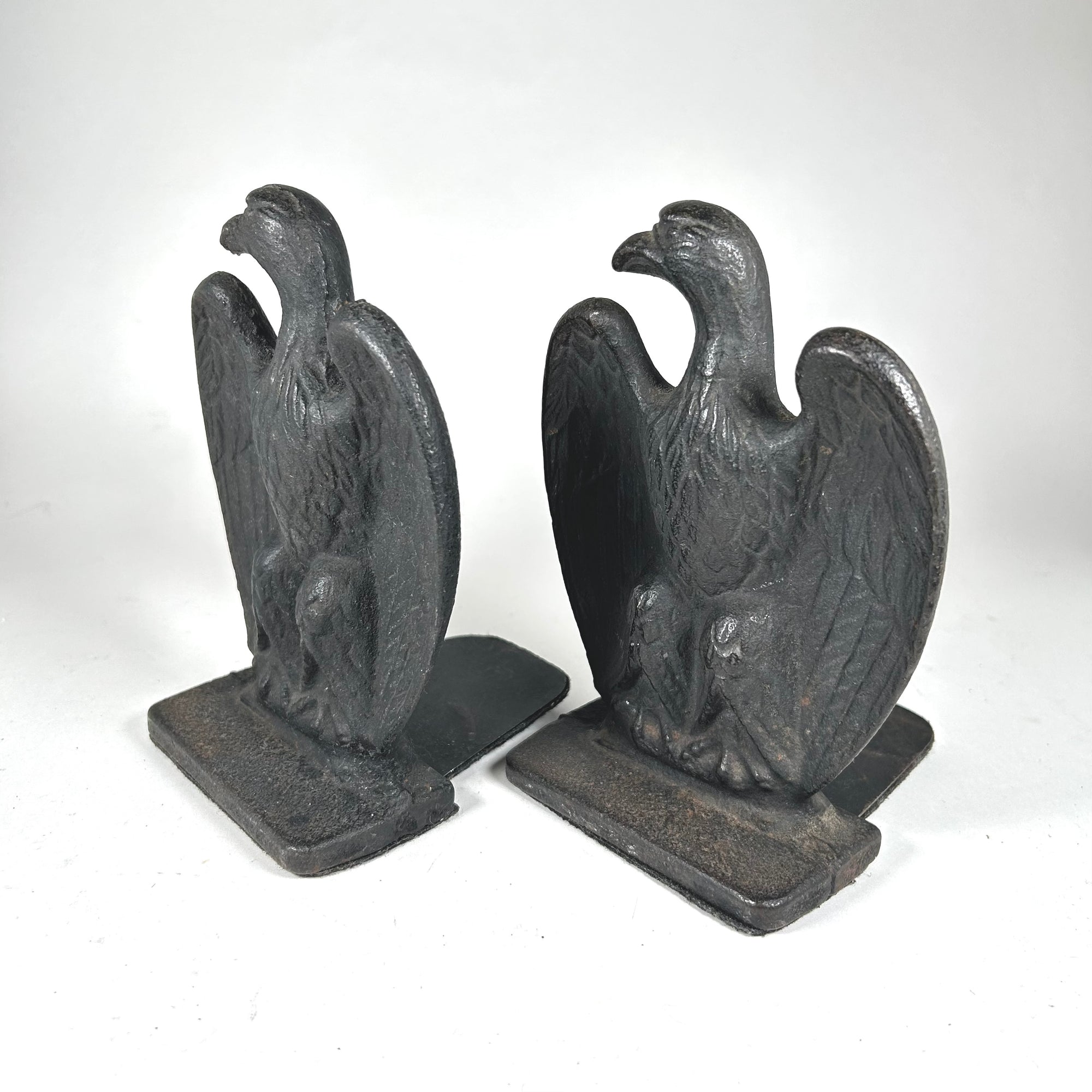 Vintage Cast Iron Eagle Bookends in Dark Grey
