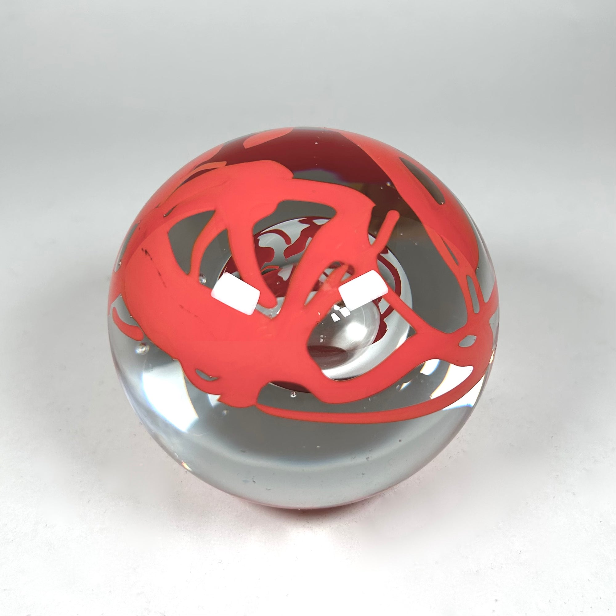 Svoboda Karloz Czech Glass Paperweight with Orange Abstract Design