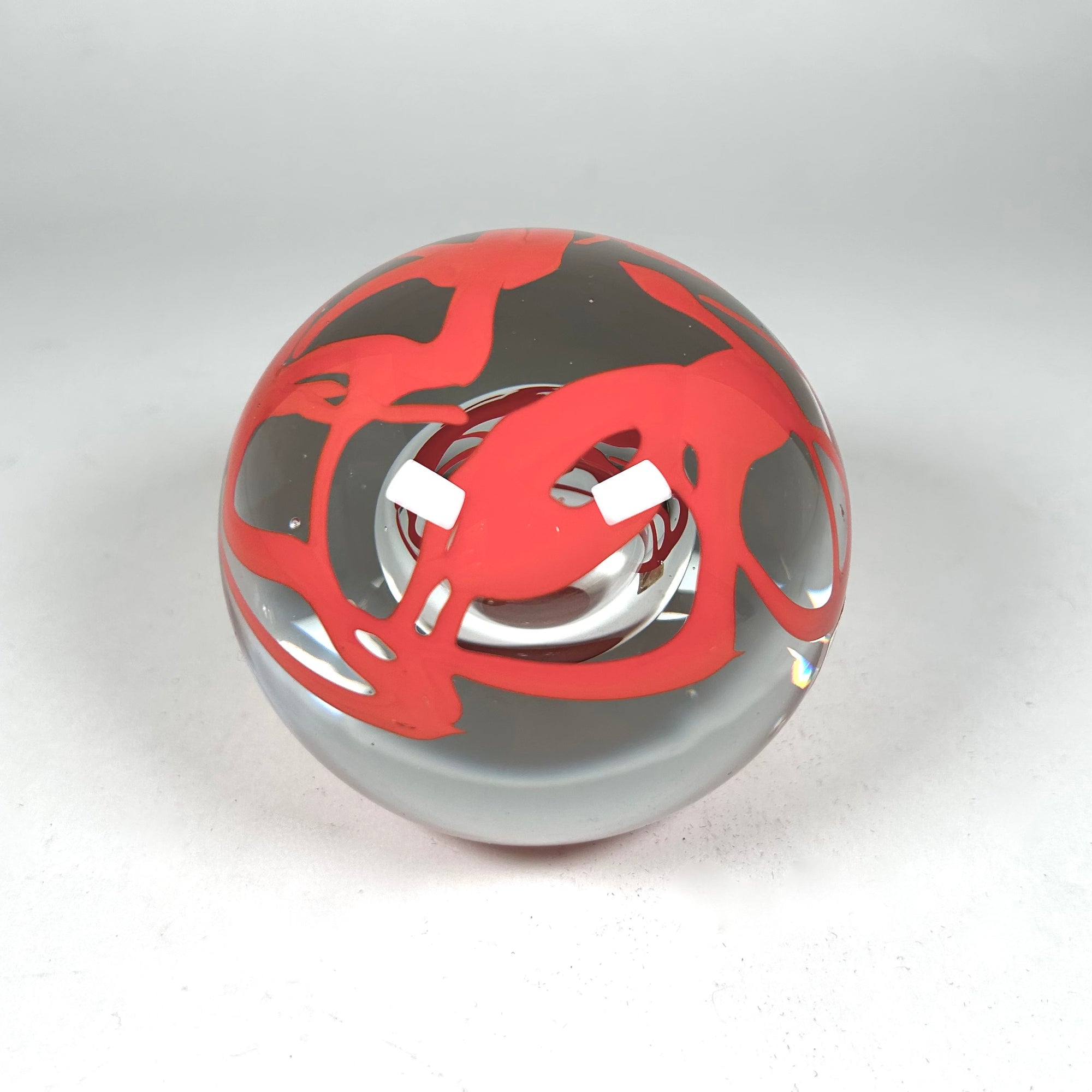 Svoboda Karloz Czech Glass Paperweight with Orange Abstract Design